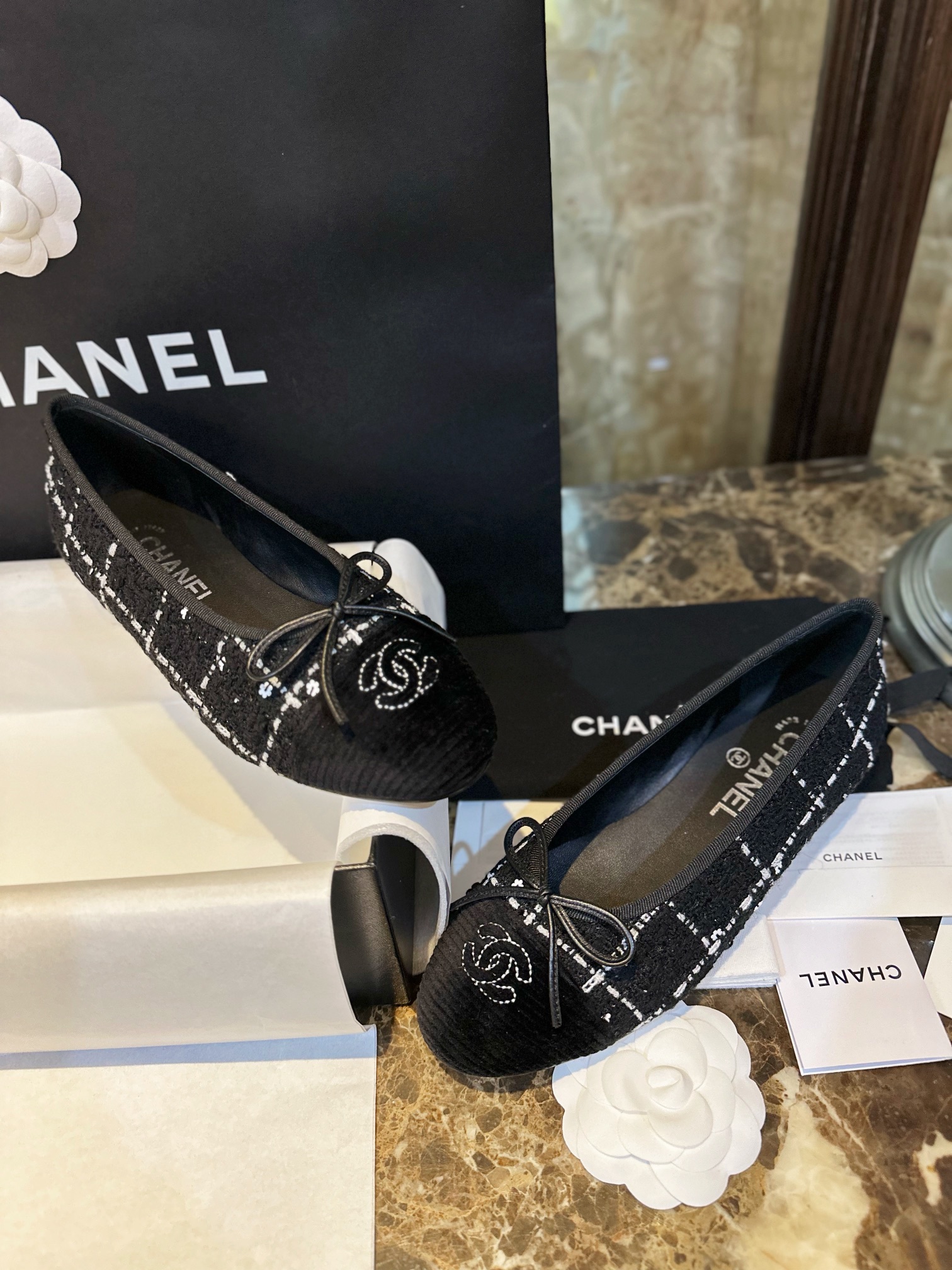 Chanel Camellia Wool Ballet Flats