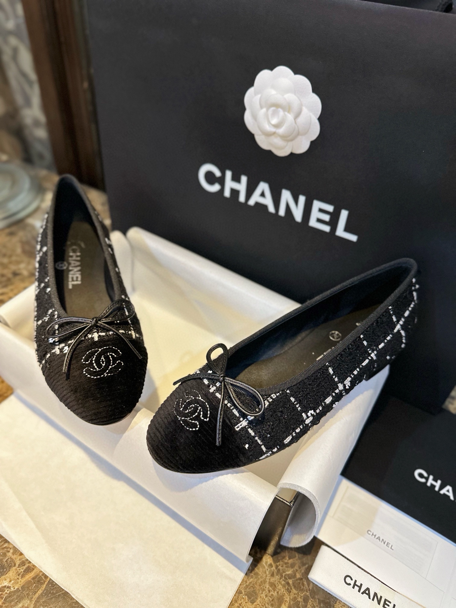 Chanel Camellia Wool Ballet Flats