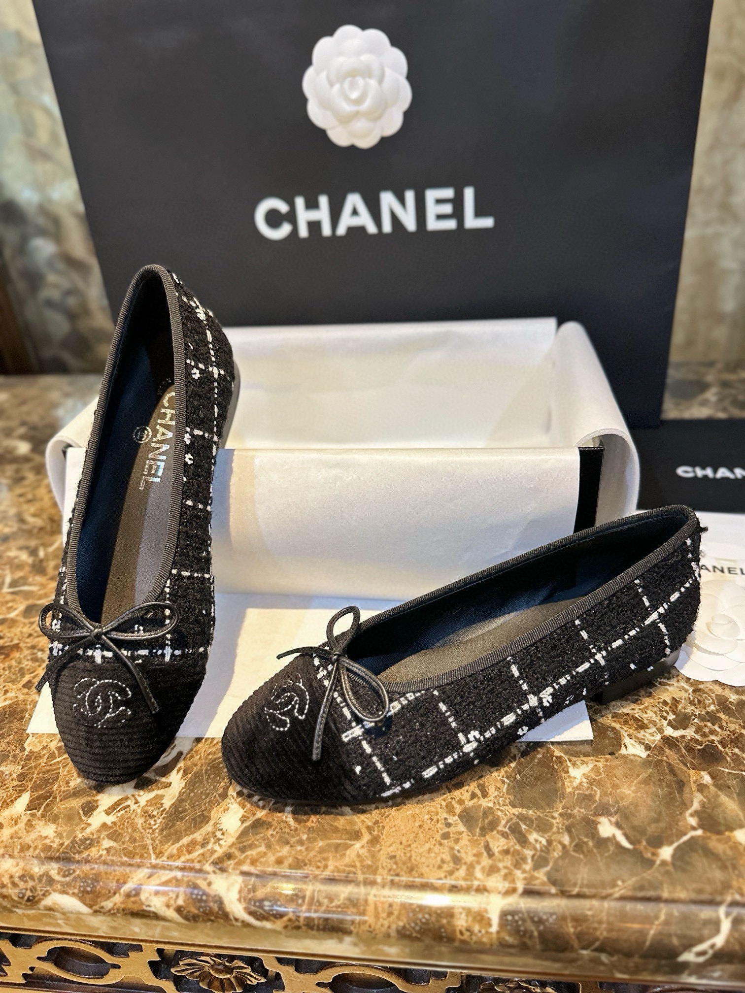 Chanel Camellia Wool Ballet Flats