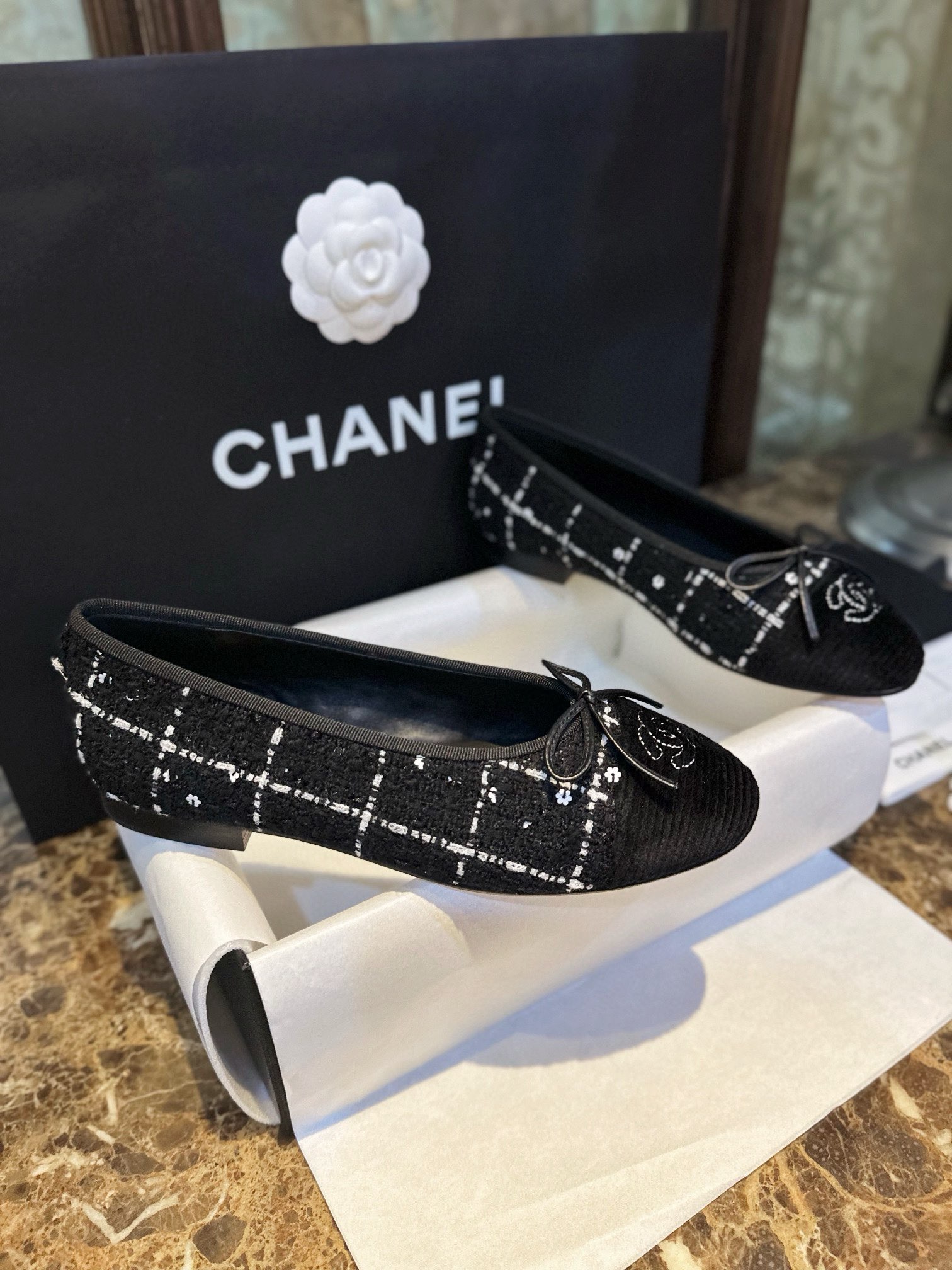 Chanel Camellia Wool Ballet Flats