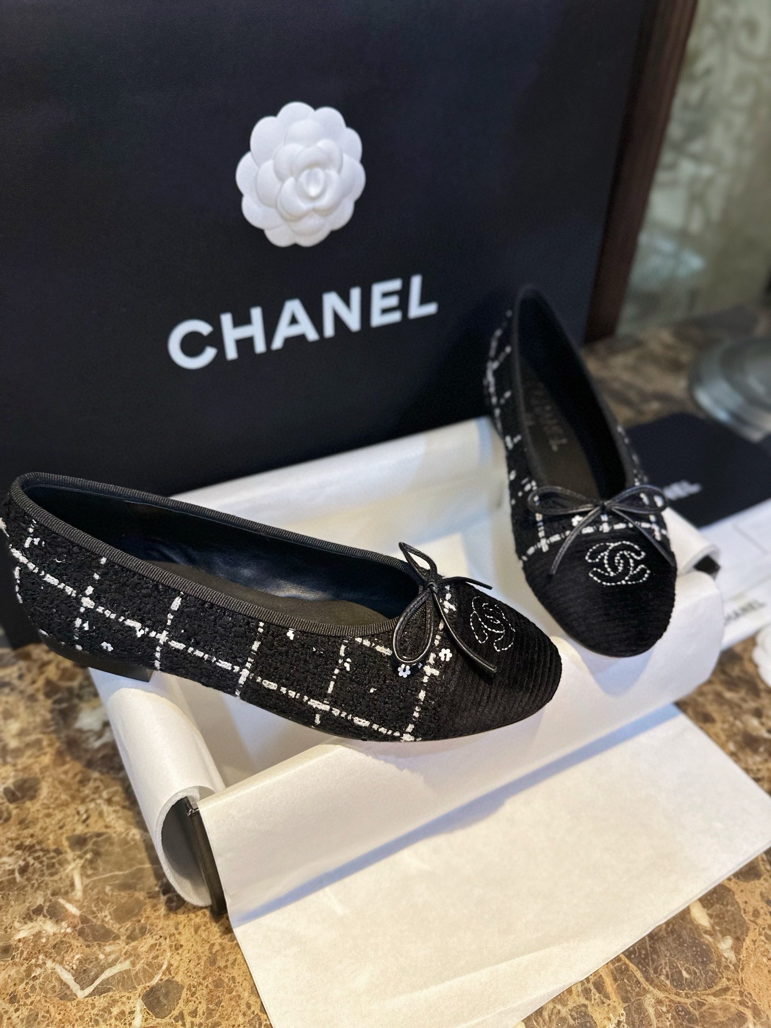 Chanel Camellia Wool Ballet Flats