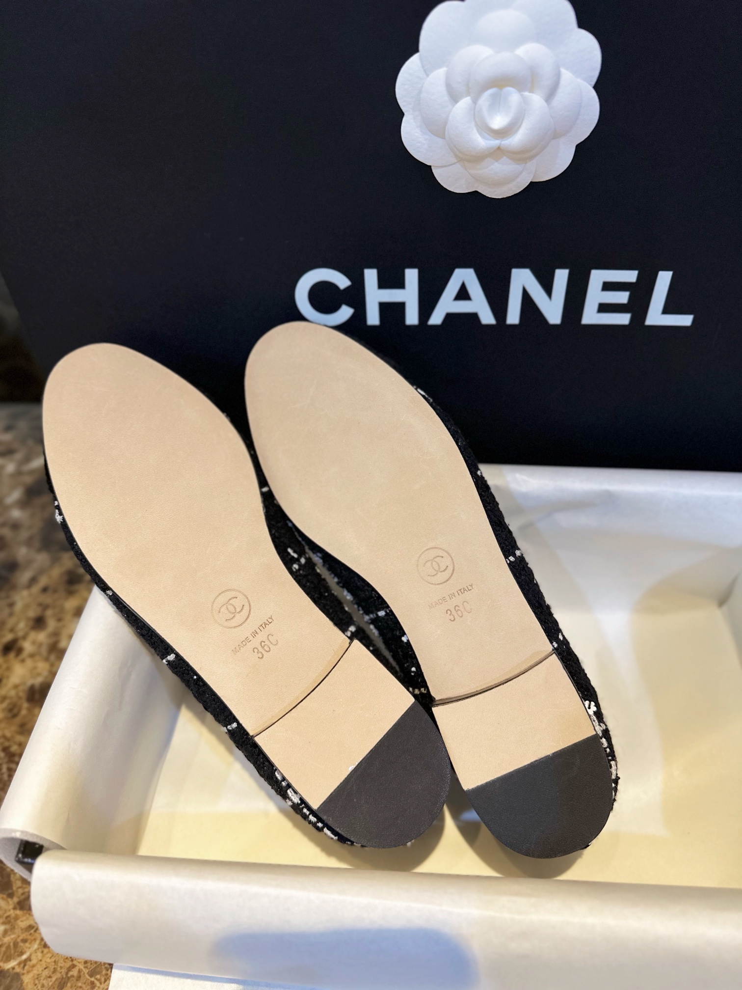 Chanel Camellia Wool Ballet Flats