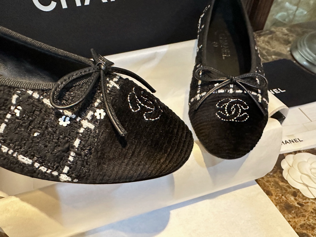 Chanel Camellia Wool Ballet Flats