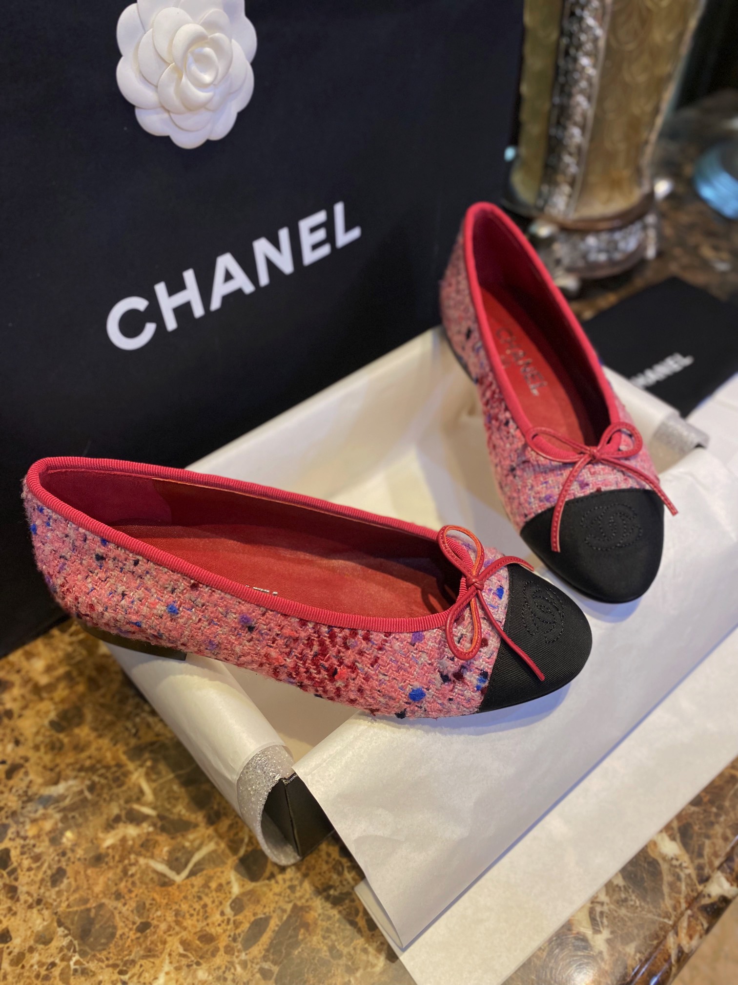 Chanel Dragon Fruit Colored Ballet Flats