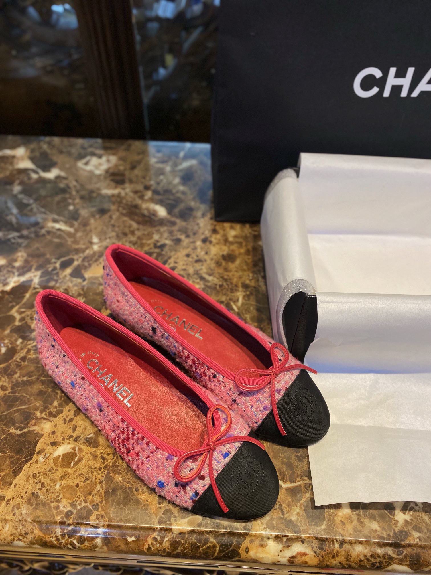 Chanel Dragon Fruit Colored Ballet Flats