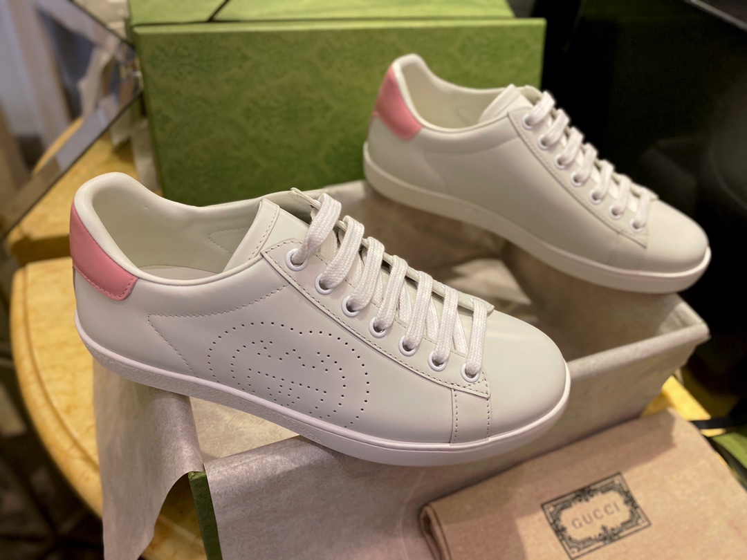 Ace Double G Perforated Pink Tail White Sneakers 