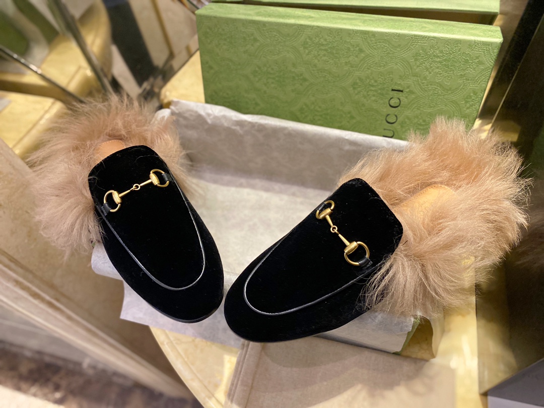 Velvet Horsebit Fur Slides