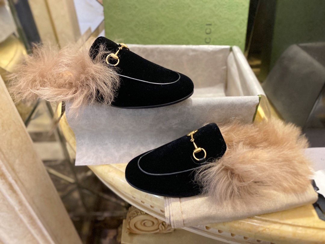 Velvet Horsebit Fur Slides