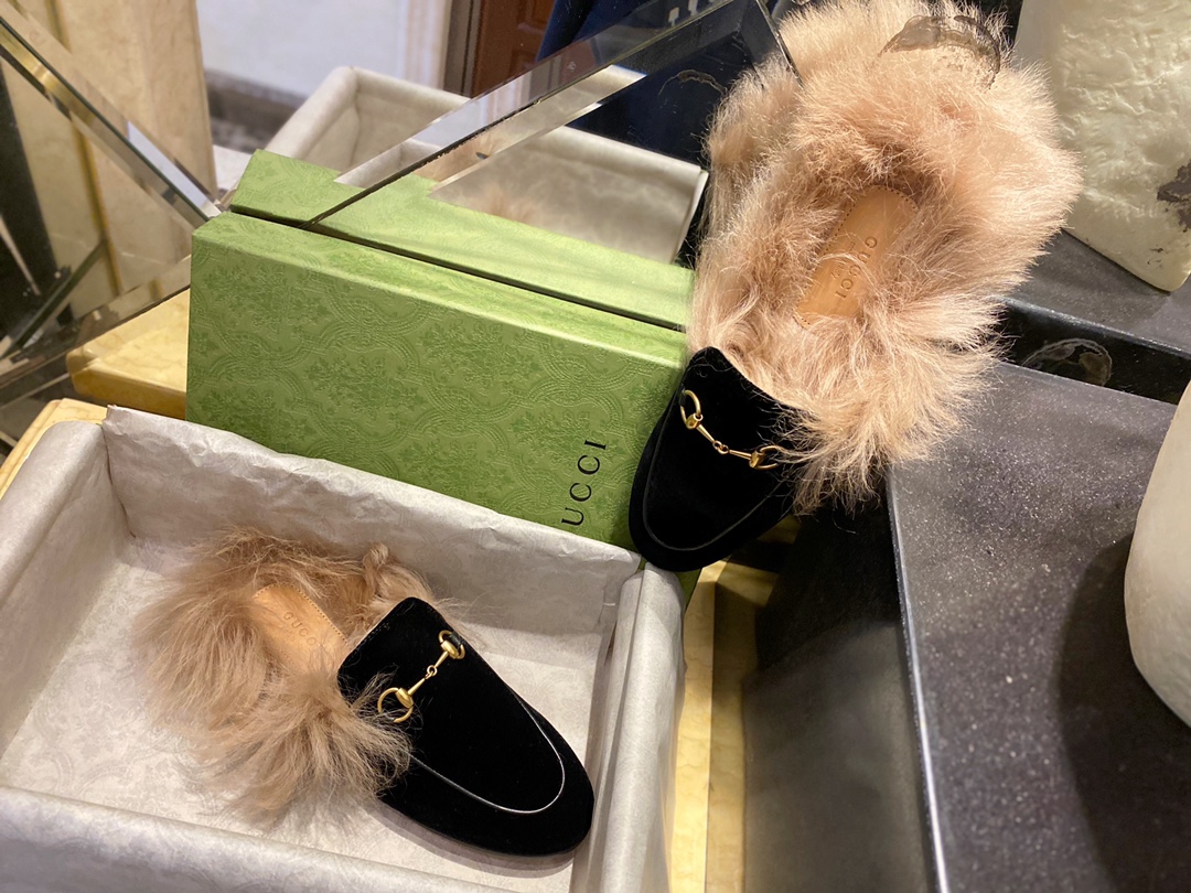 Velvet Horsebit Fur Slides