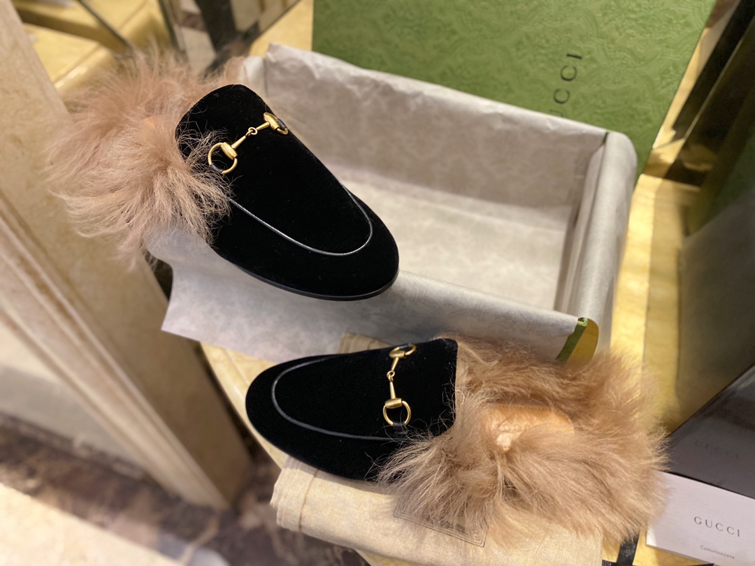 Velvet Horsebit Fur Slides