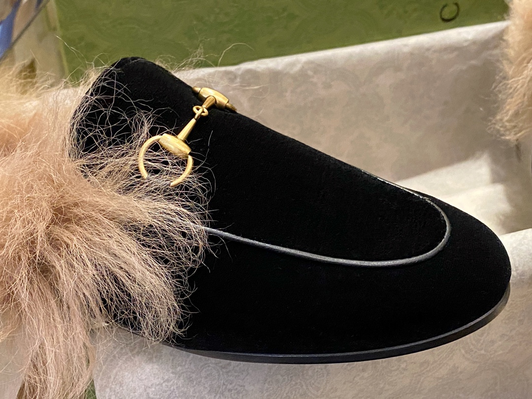 Velvet Horsebit Fur Slides