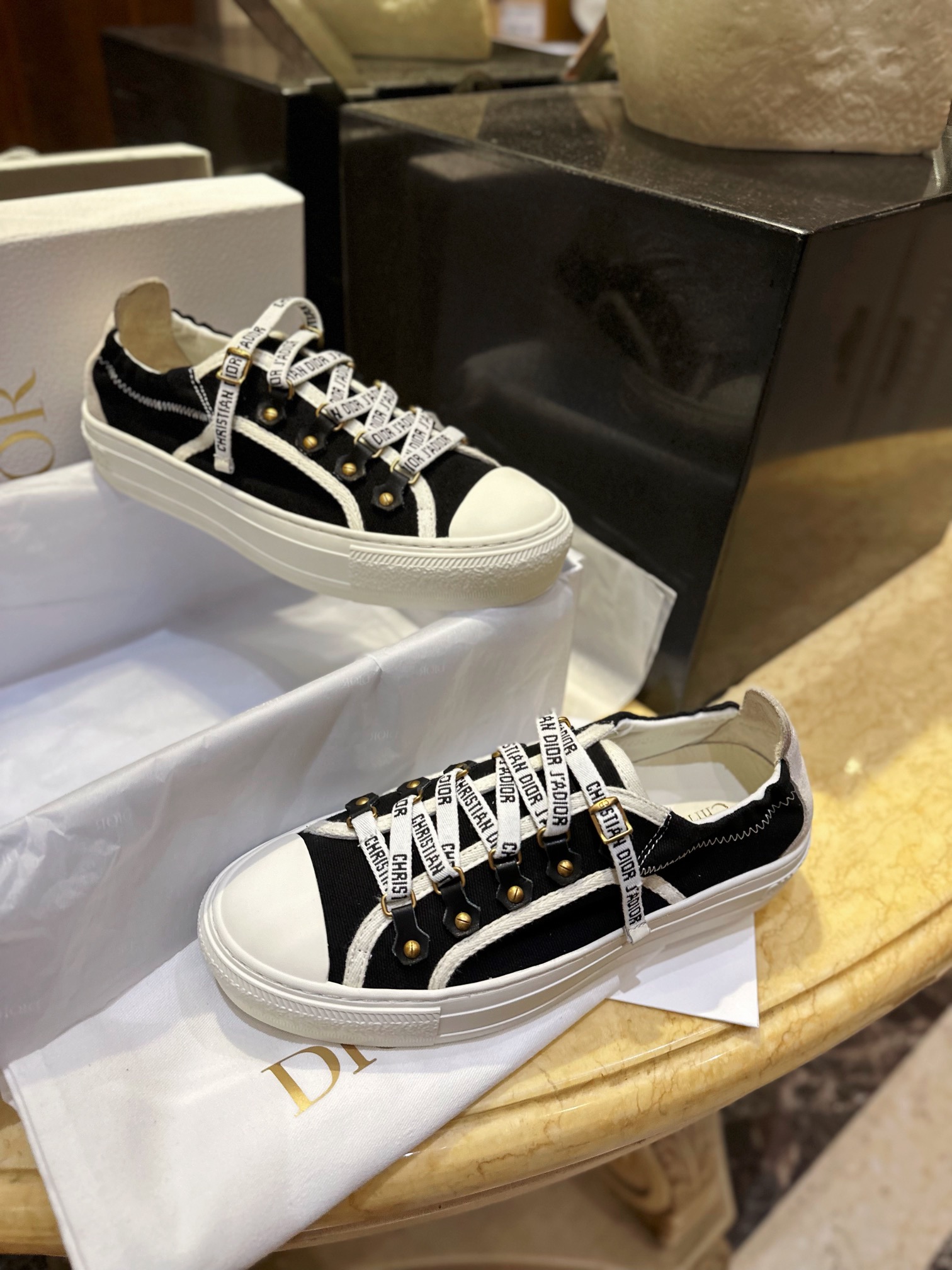 Dior Black Canvas Sneakers with Heel