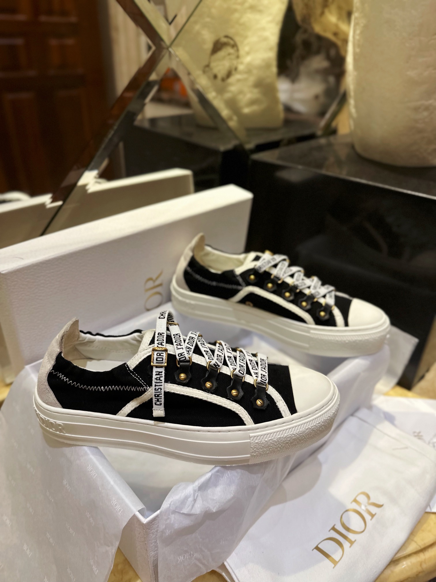 Dior Black Canvas Sneakers with Heel