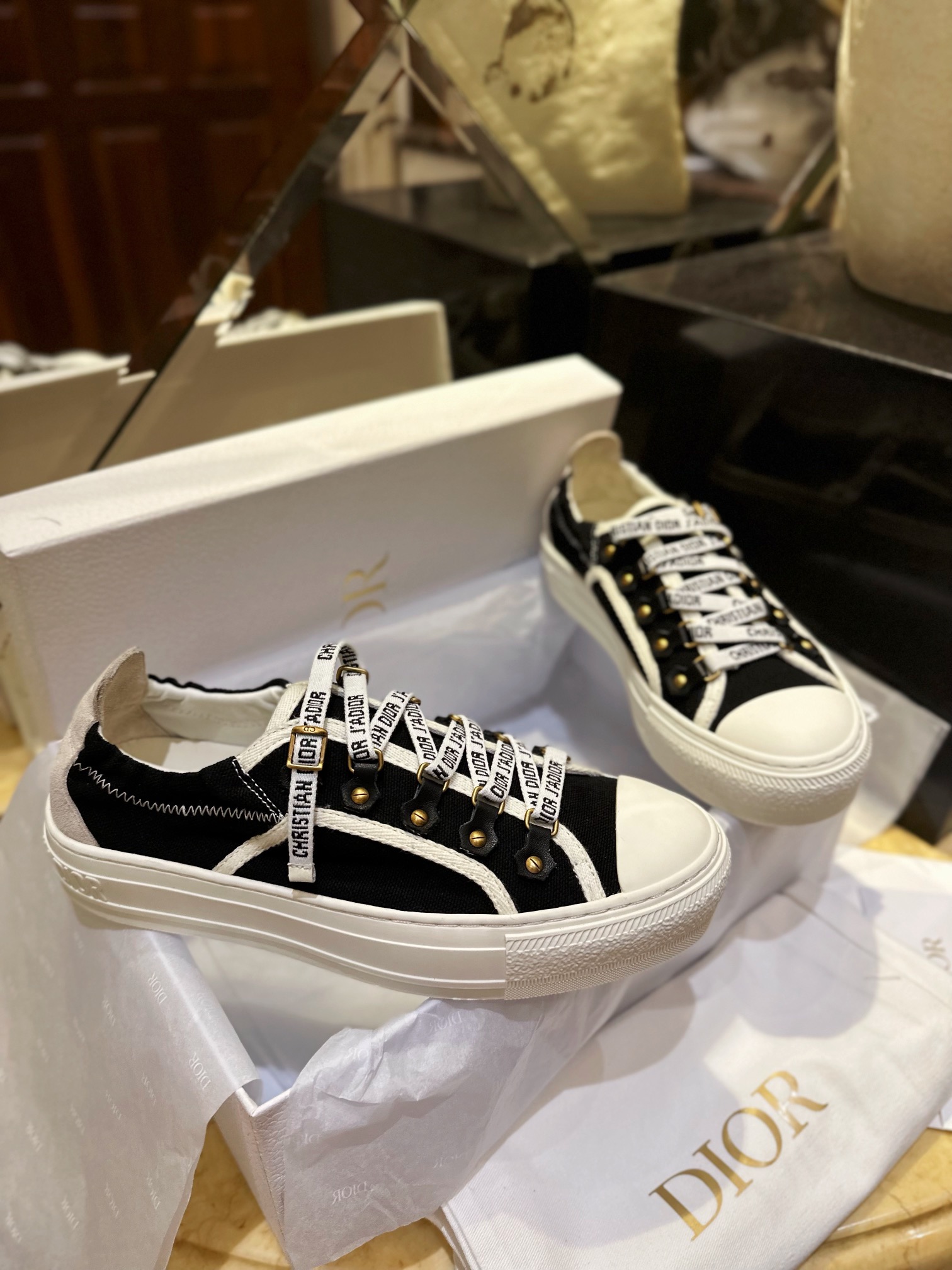 Dior Black Canvas Sneakers with Heel