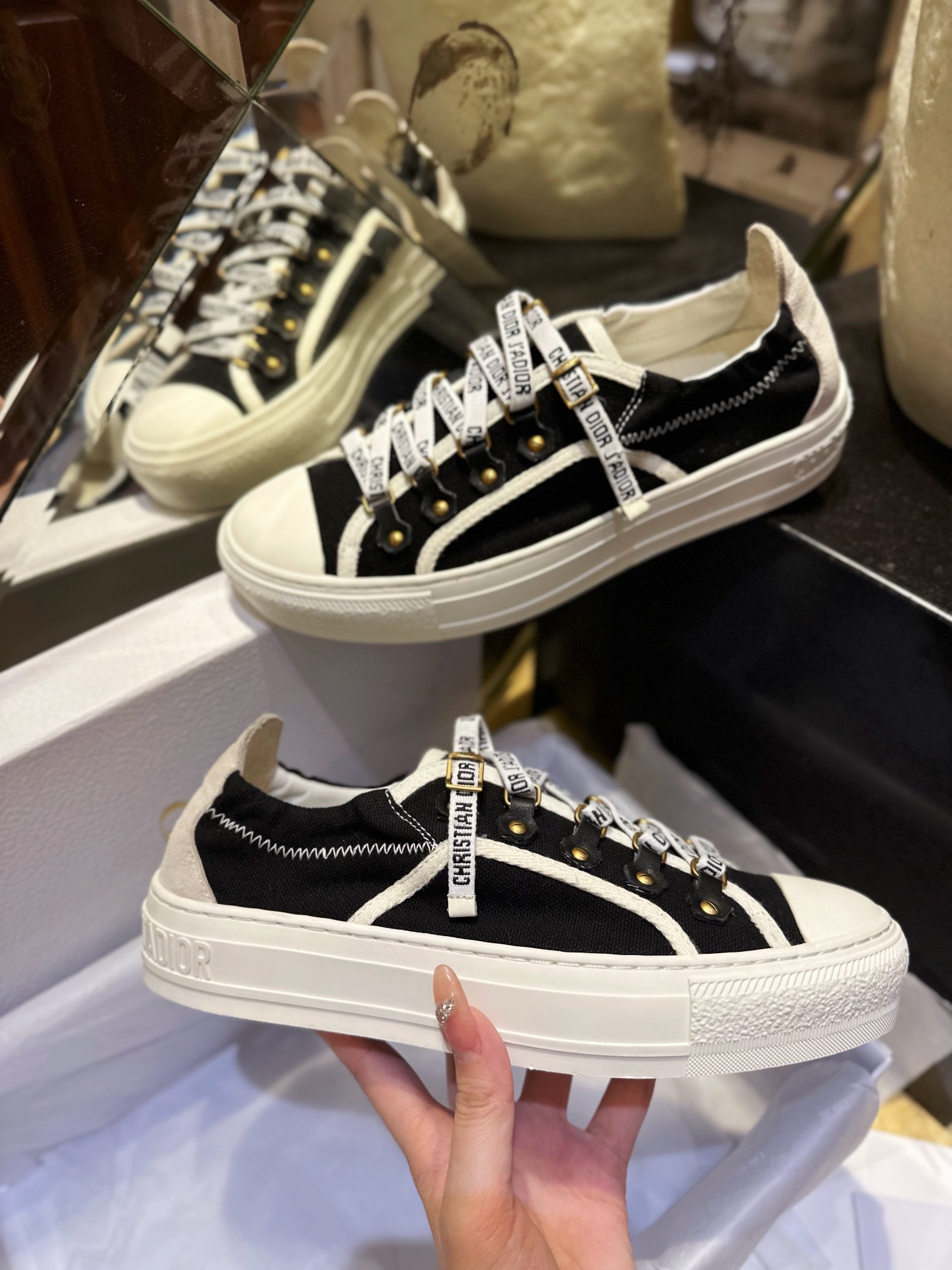 Dior Black Canvas Sneakers with Heel