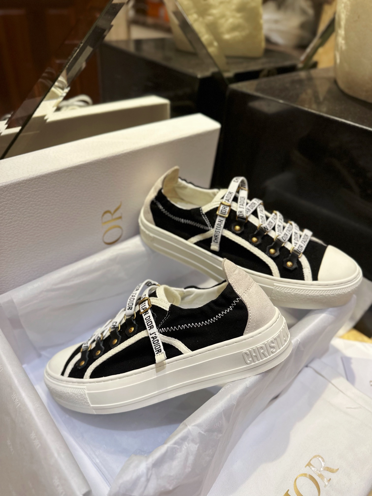 Dior Black Canvas Sneakers with Heel