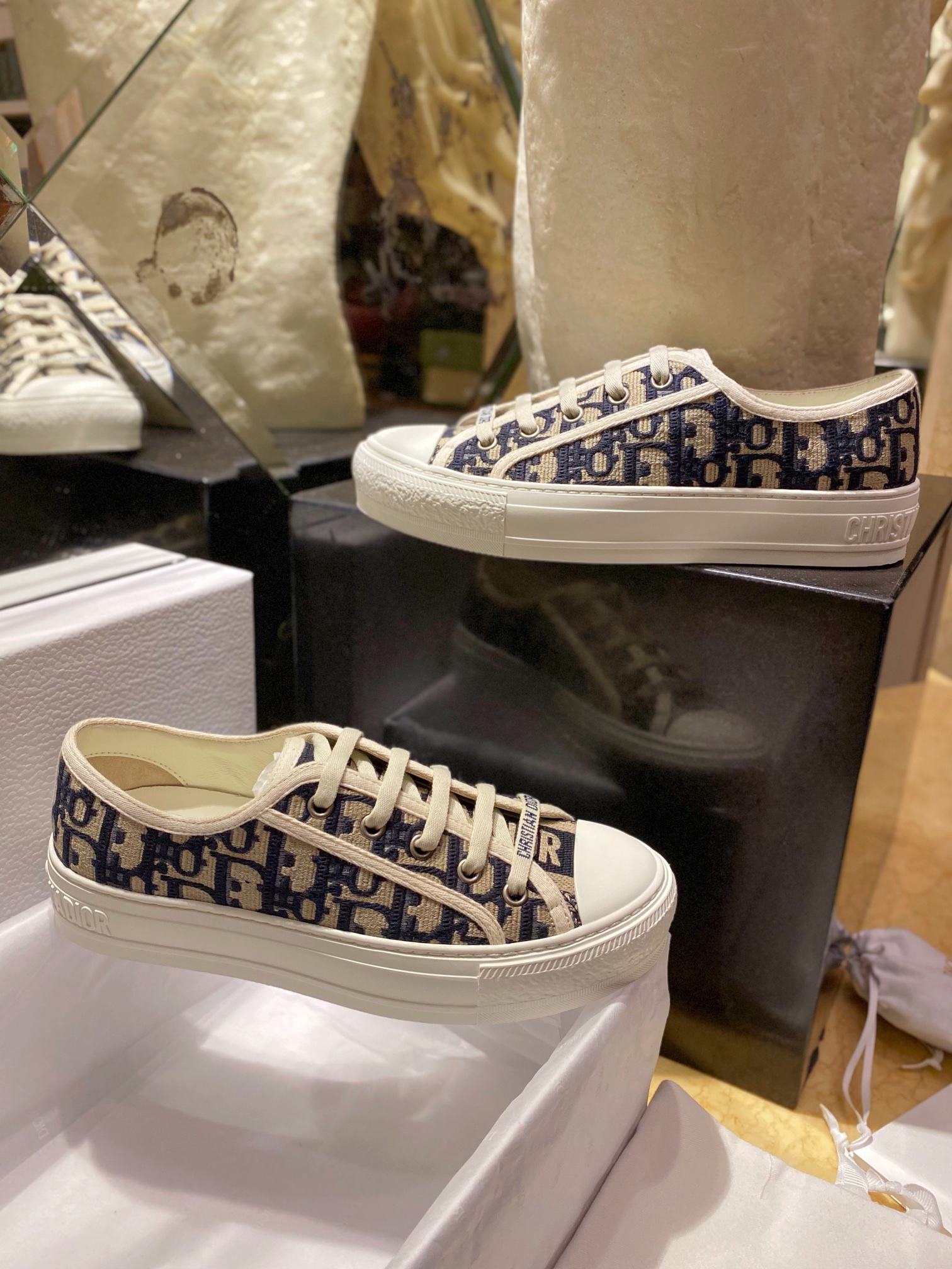 Deep Blue Floral Embroidered Canvas Shoes