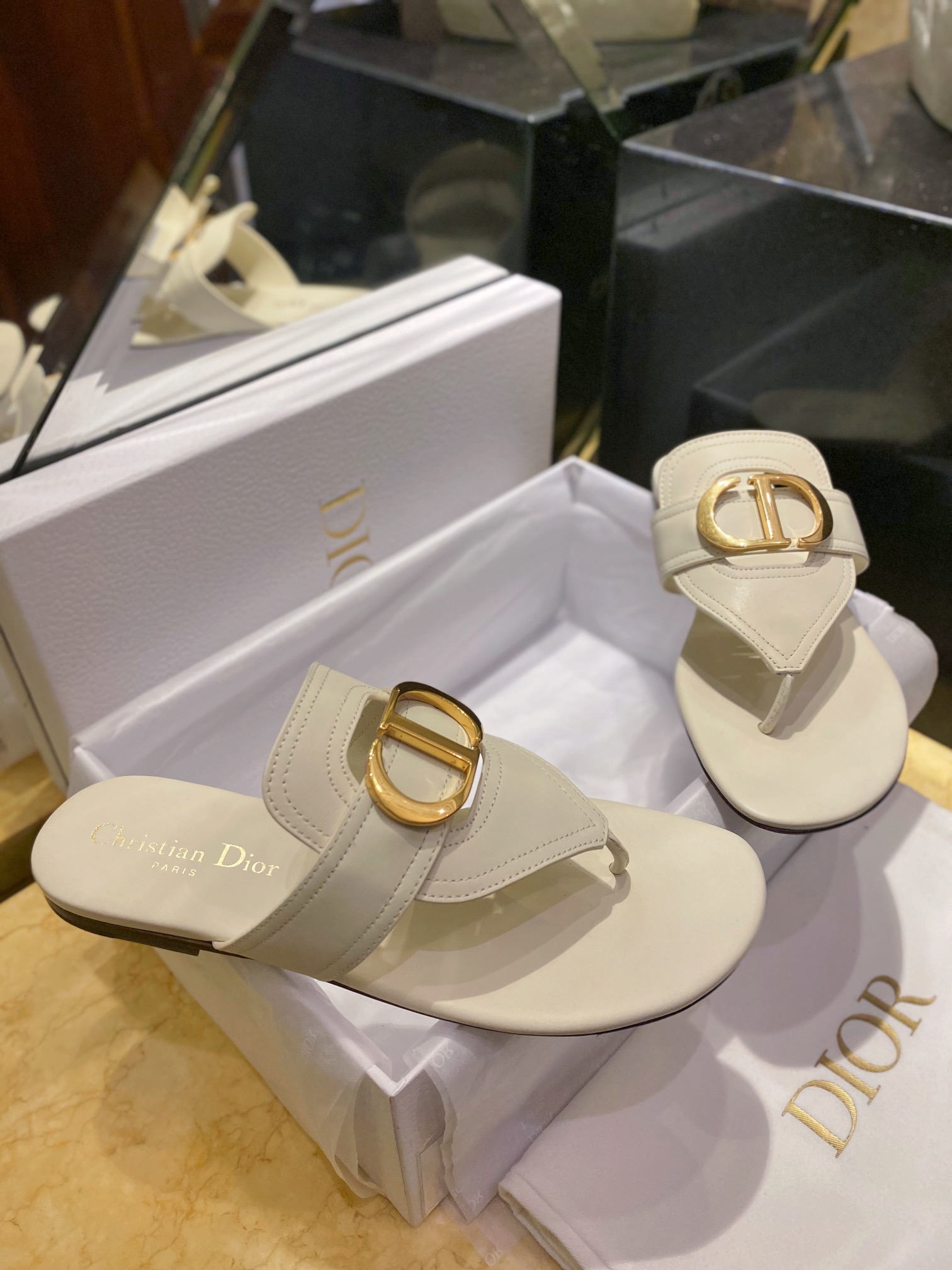 Classic Cream Leather Thong Sandals