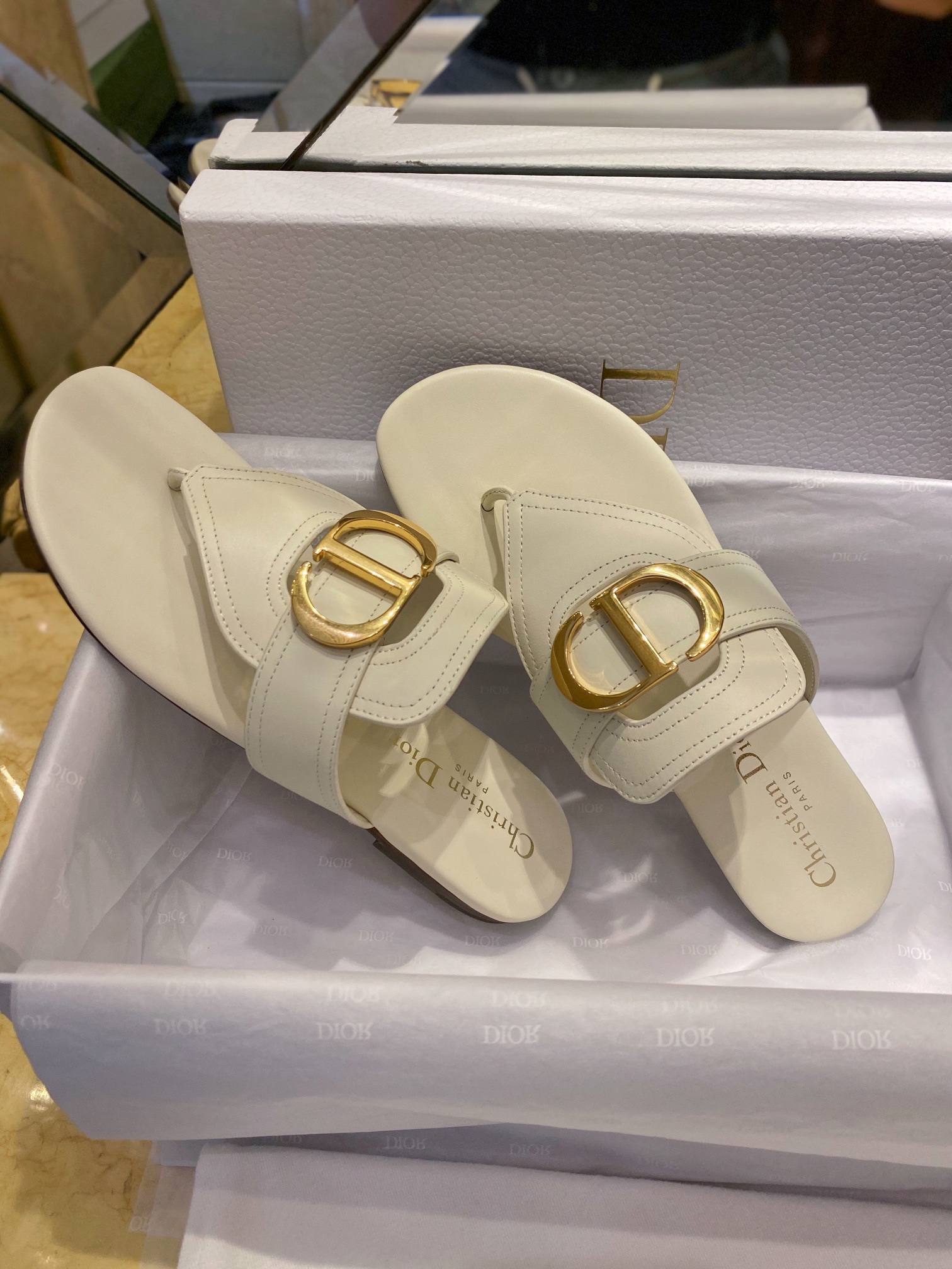 Classic Cream Leather Thong Sandals