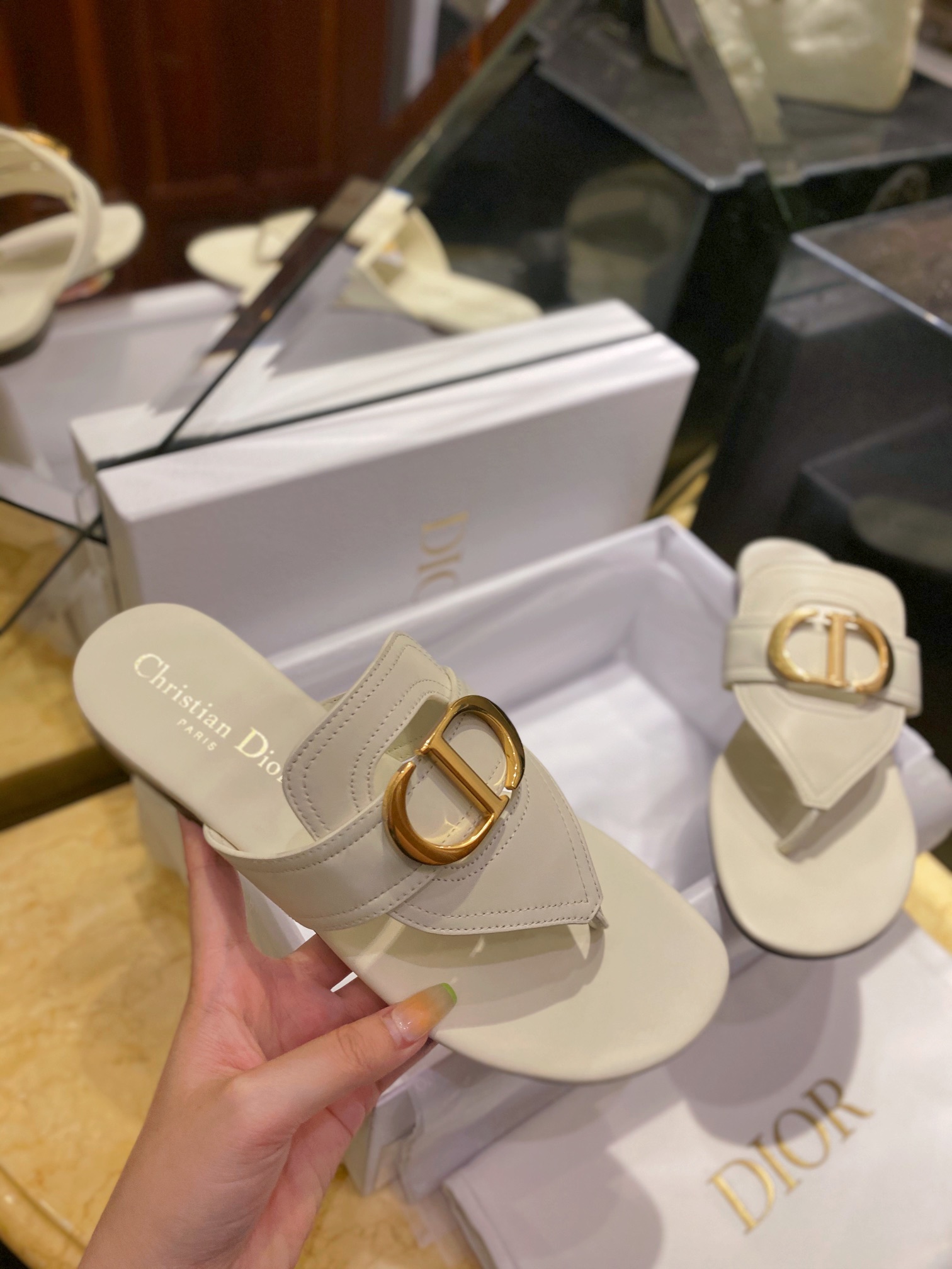 Classic Cream Leather Thong Sandals