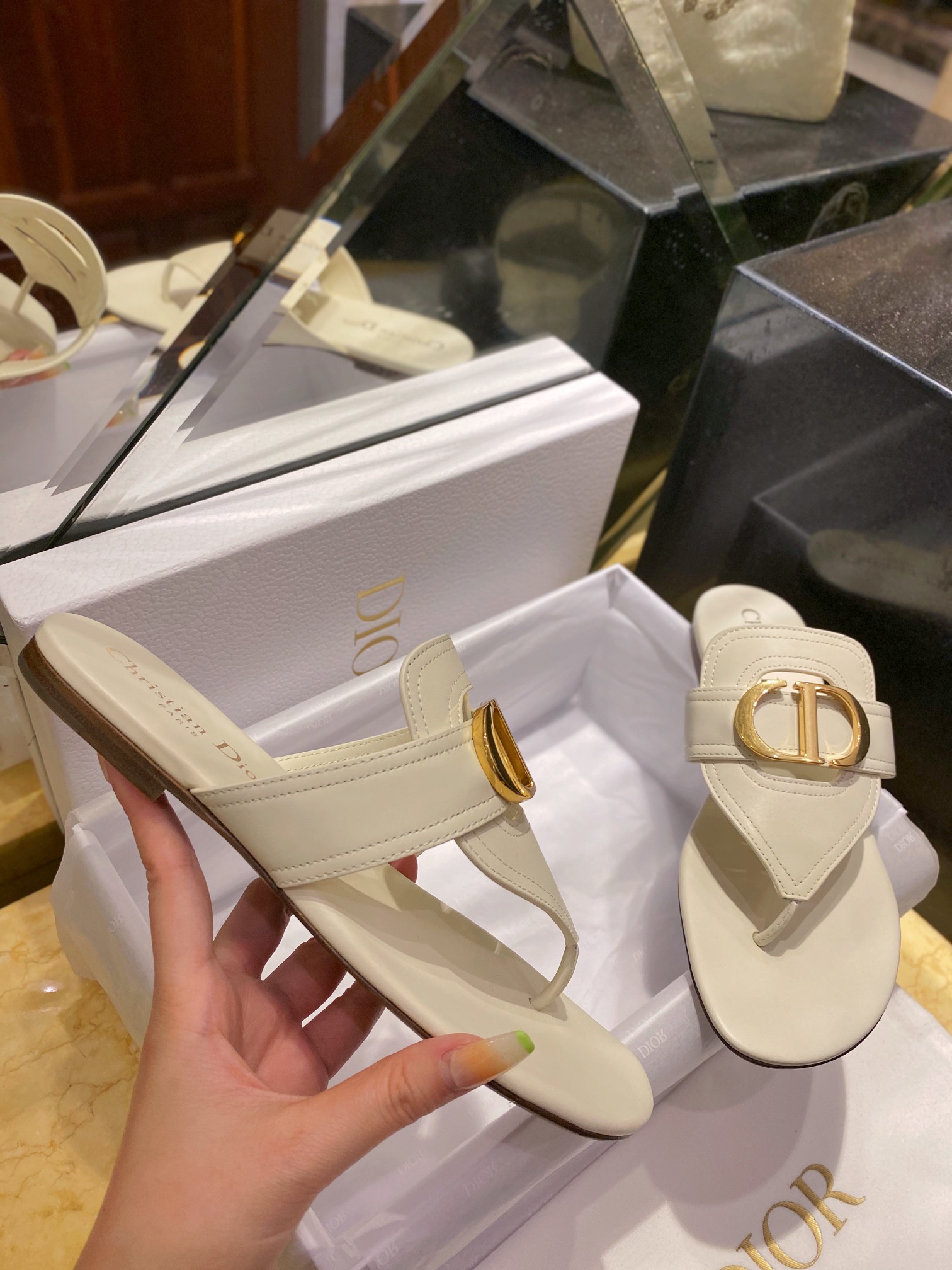 Classic Cream Leather Thong Sandals