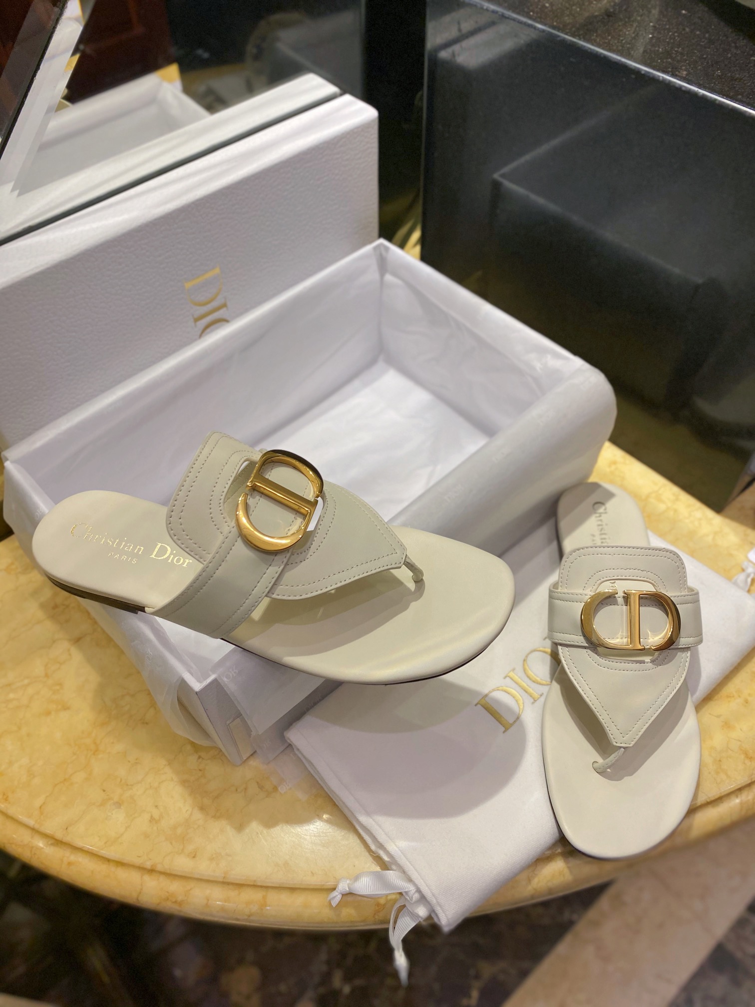 Classic Cream Leather Thong Sandals