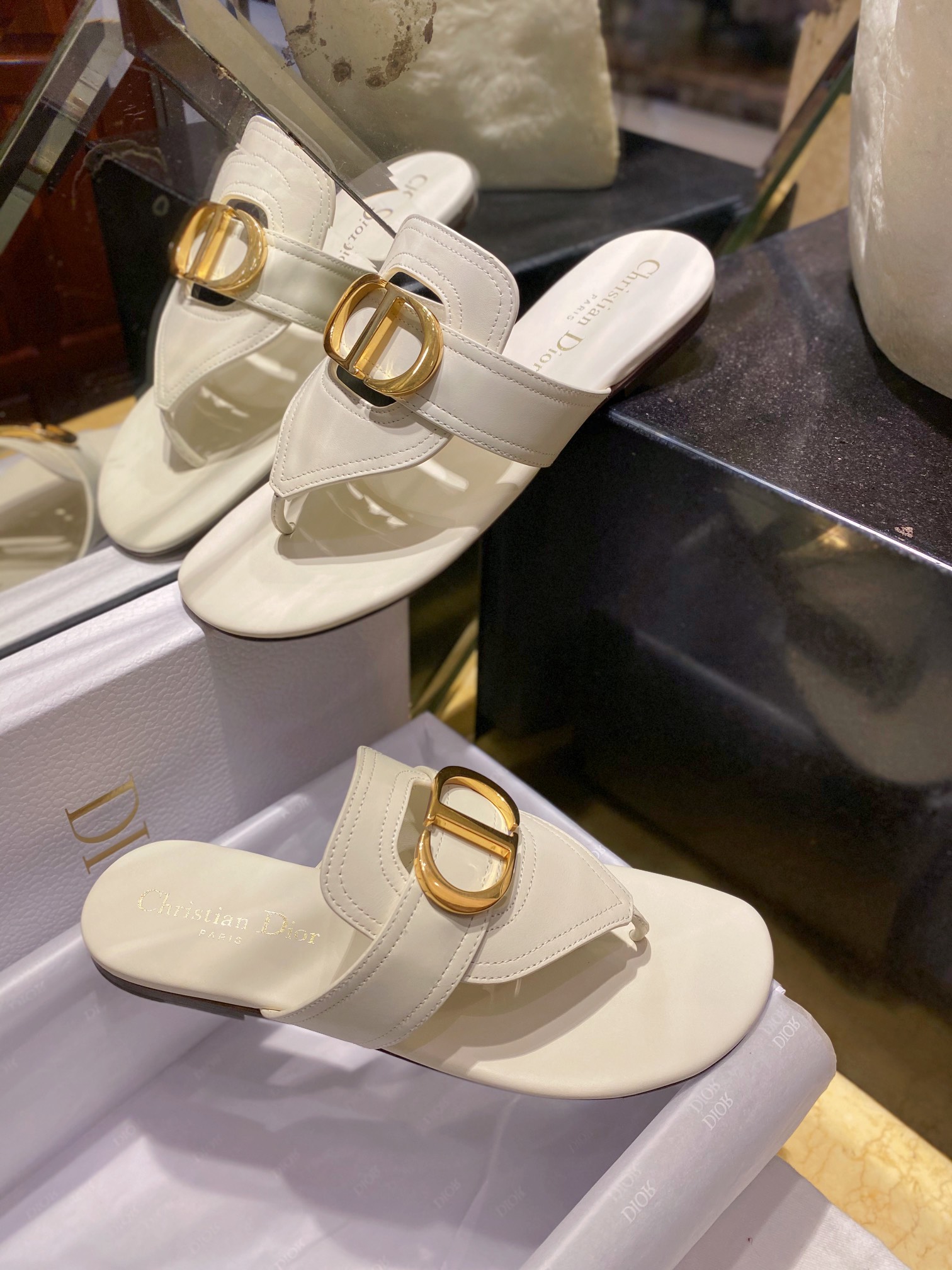 Classic Cream Leather Thong Sandals