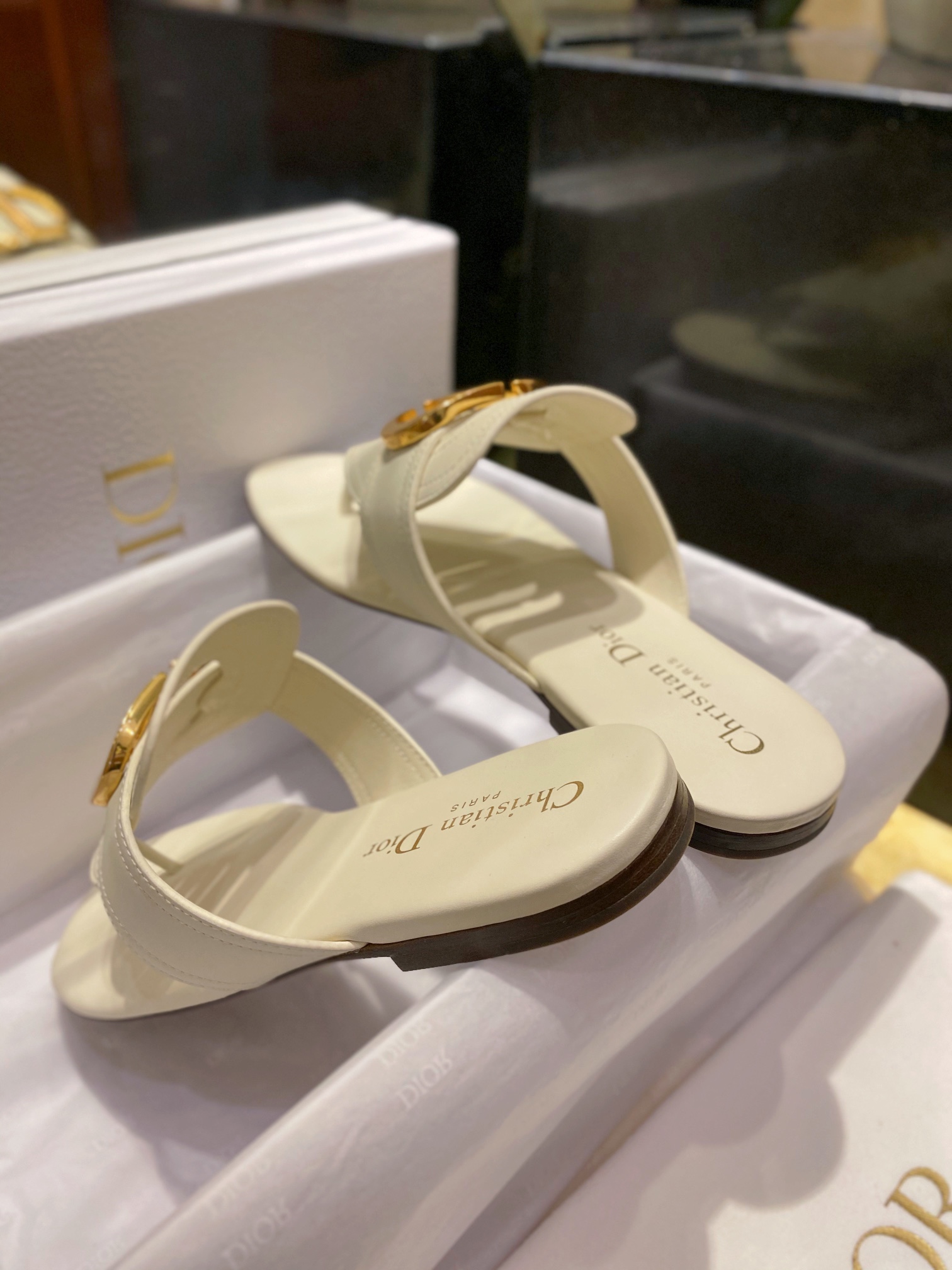 Classic Cream Leather Thong Sandals