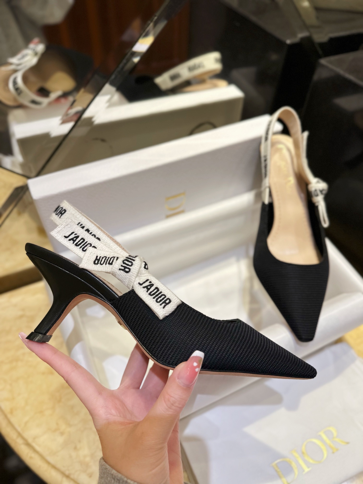 Classic Black Fabric Cat Heels