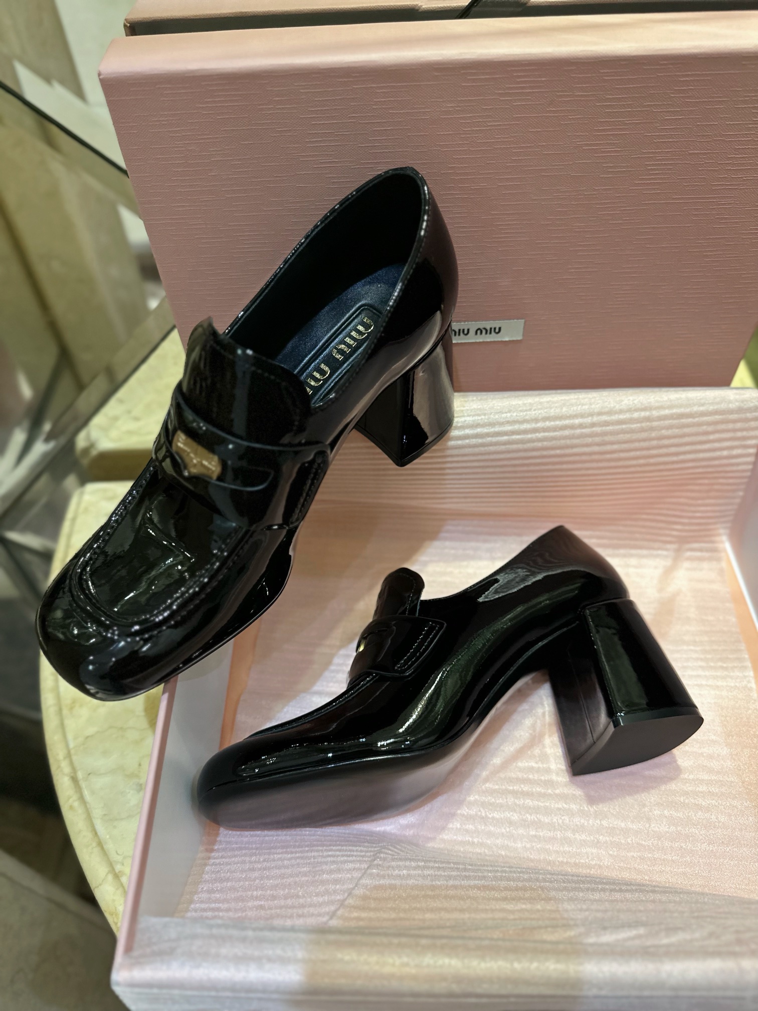 Patent Leather Coin High Heel Loafers