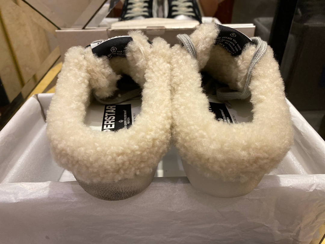 GGDB Silver Black Fur Half Slides