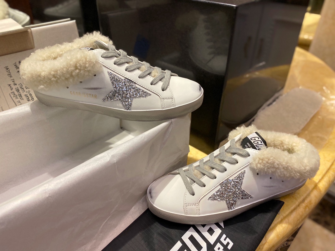 GGDB Superstar Silver Flashing Fur Slides