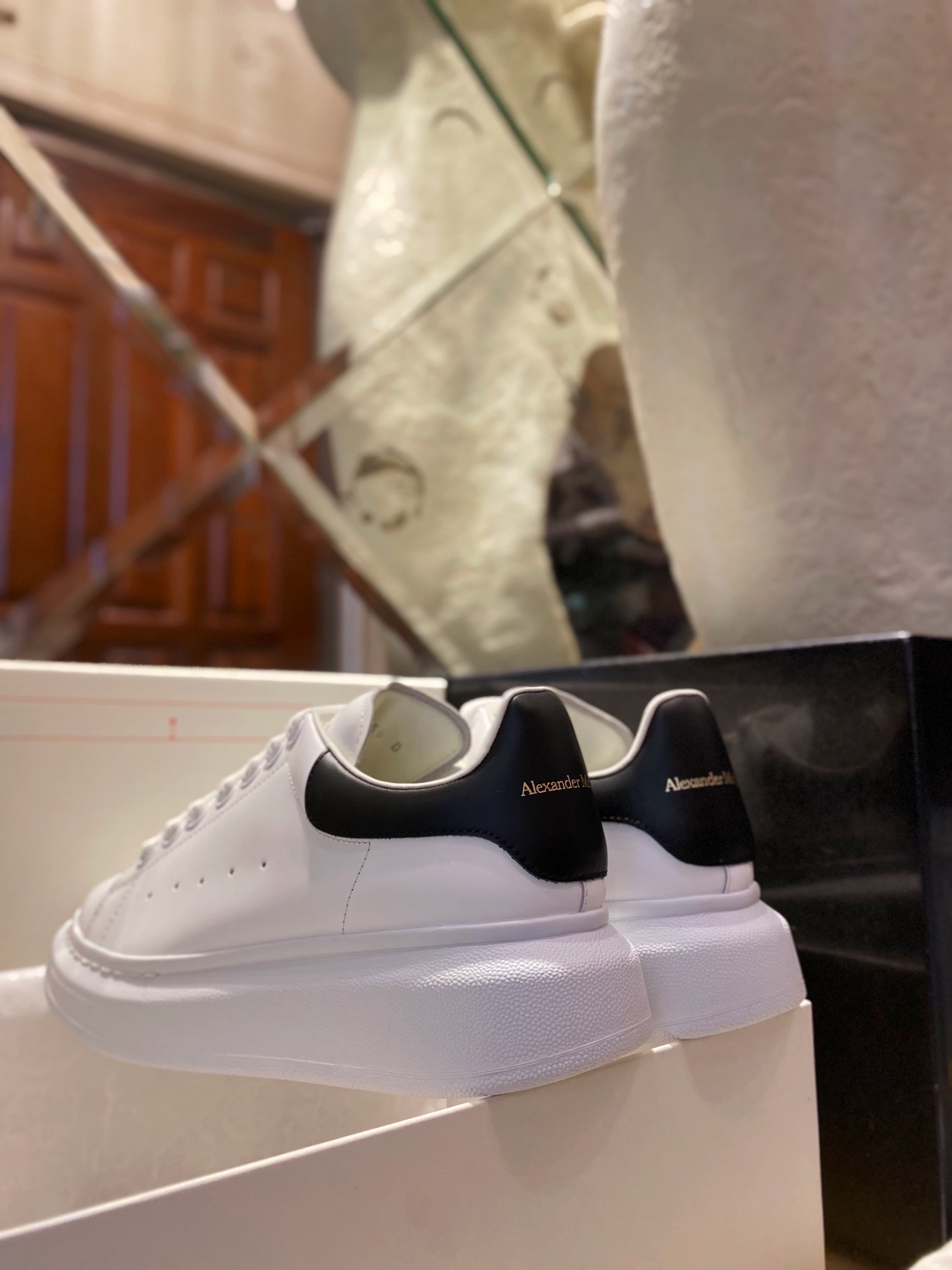 McQueen Black Leather Tail White Shoes