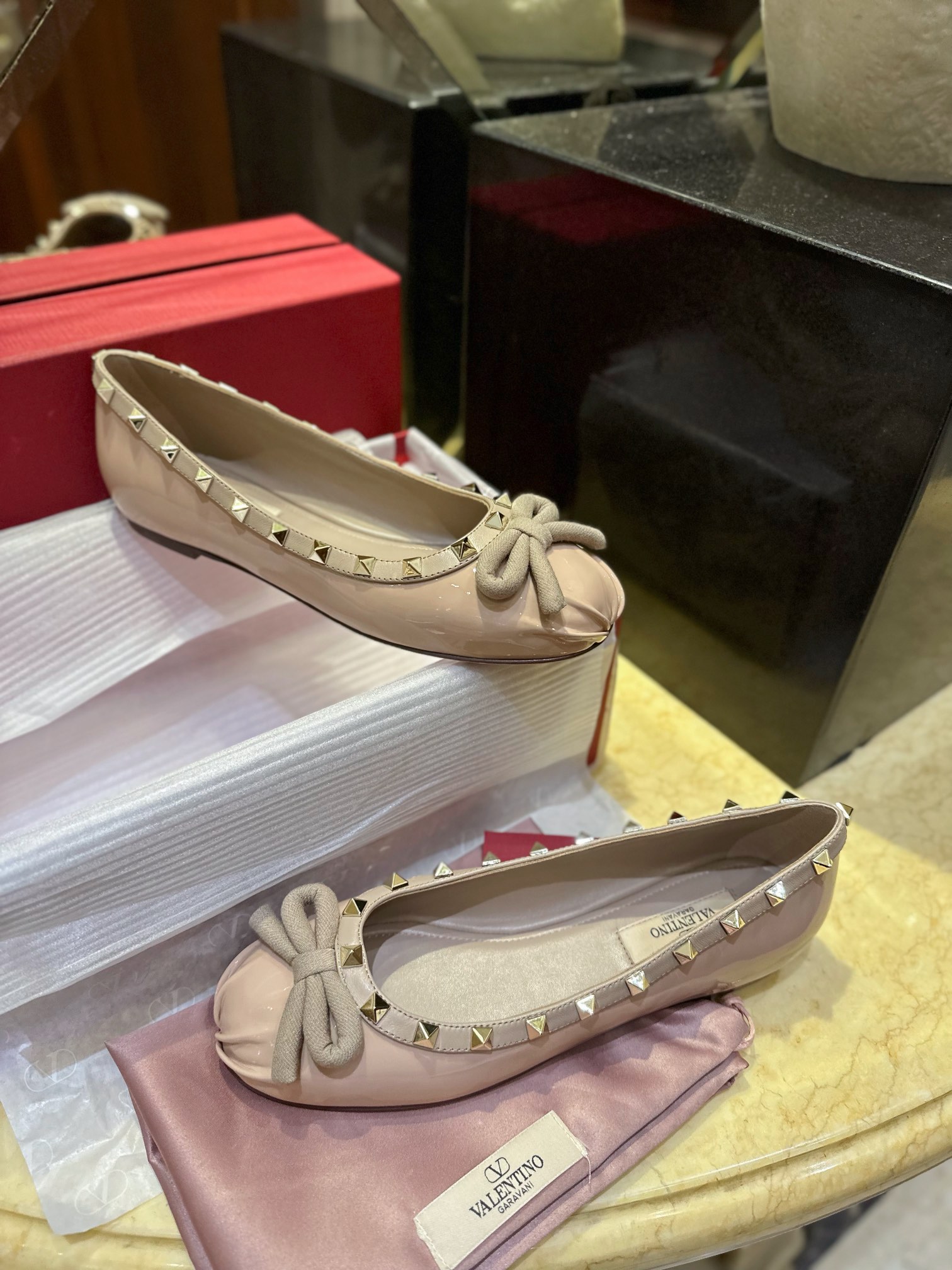 Valentino Patent Leather Studded Ballet Flats