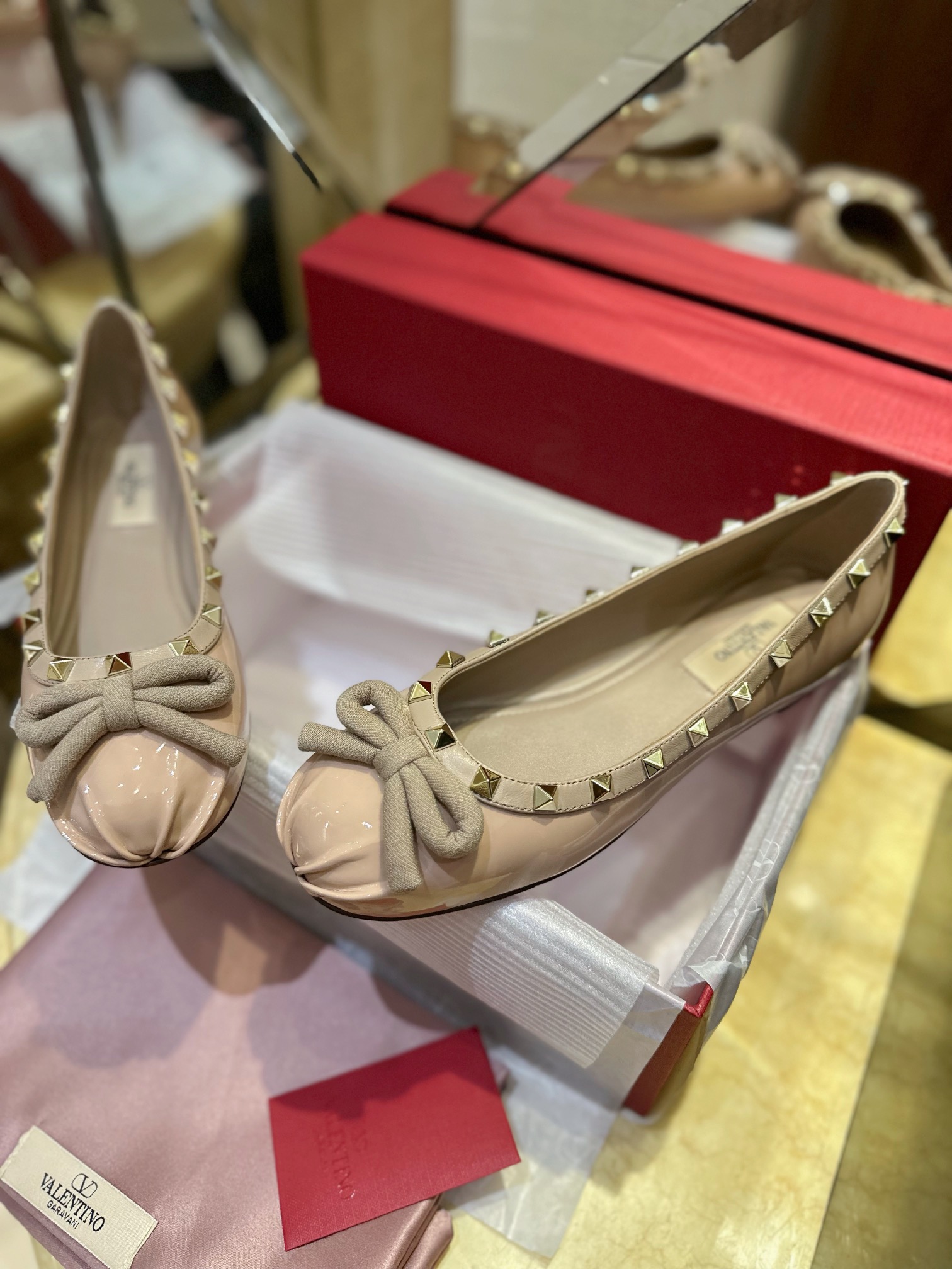 Valentino Patent Leather Studded Ballet Flats