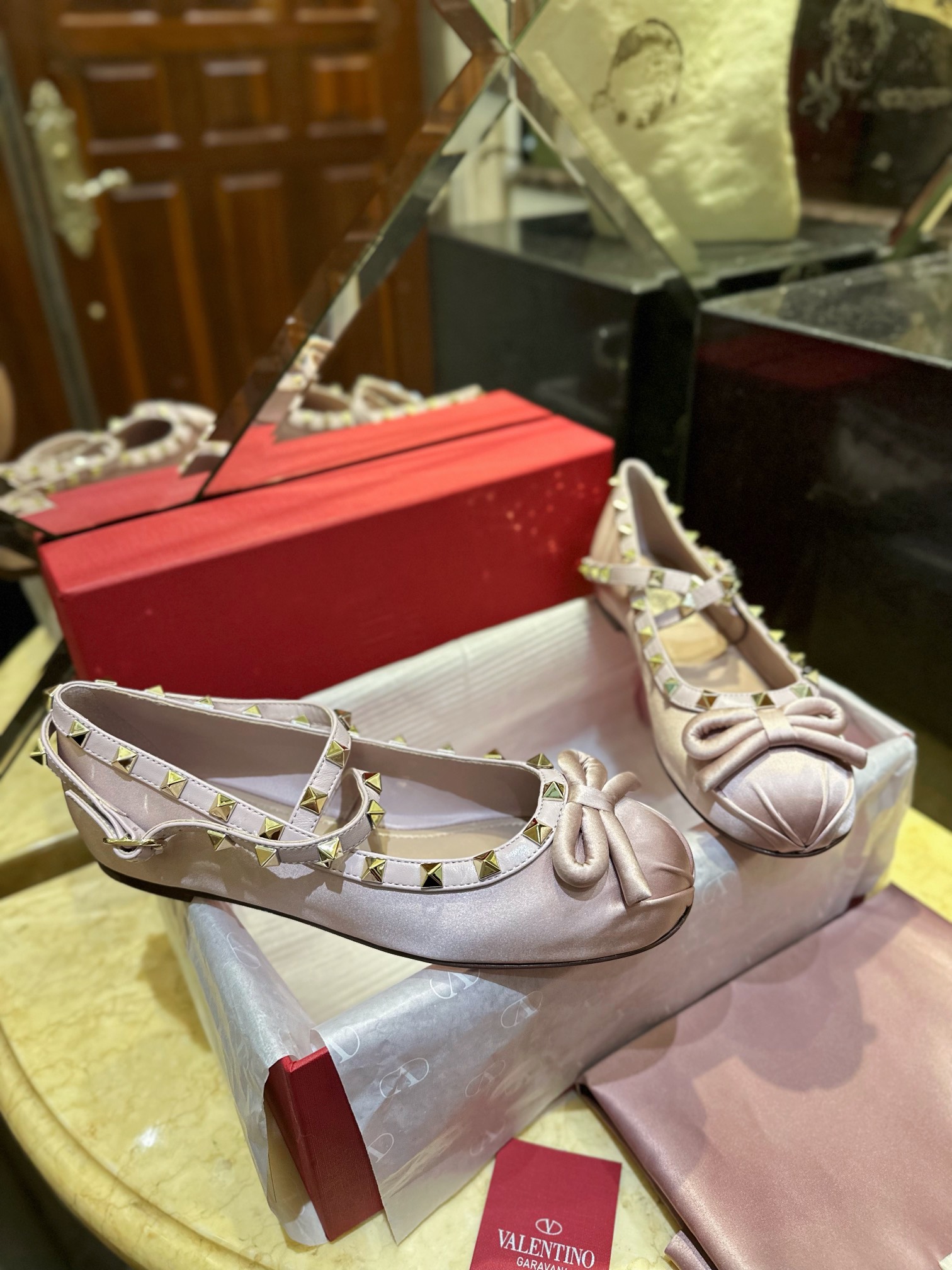 Valentino Satin Studded Ballet Flats