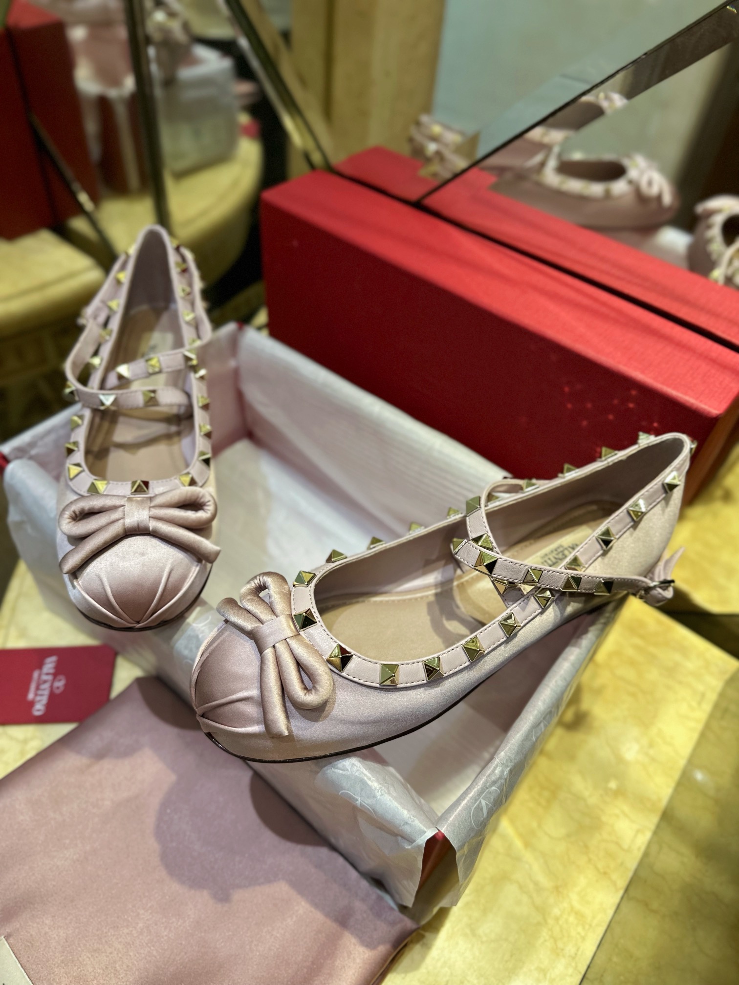 Valentino Satin Studded Ballet Flats