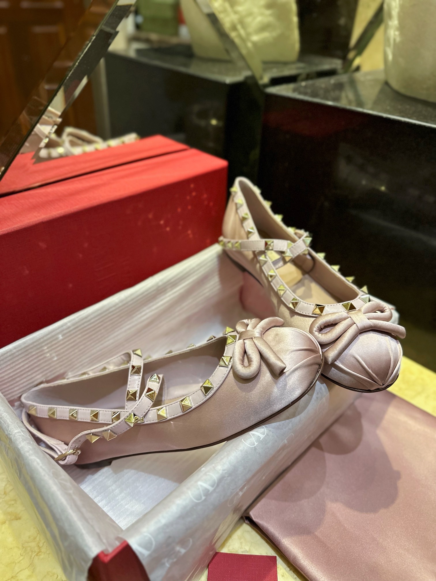 Valentino Satin Studded Ballet Flats