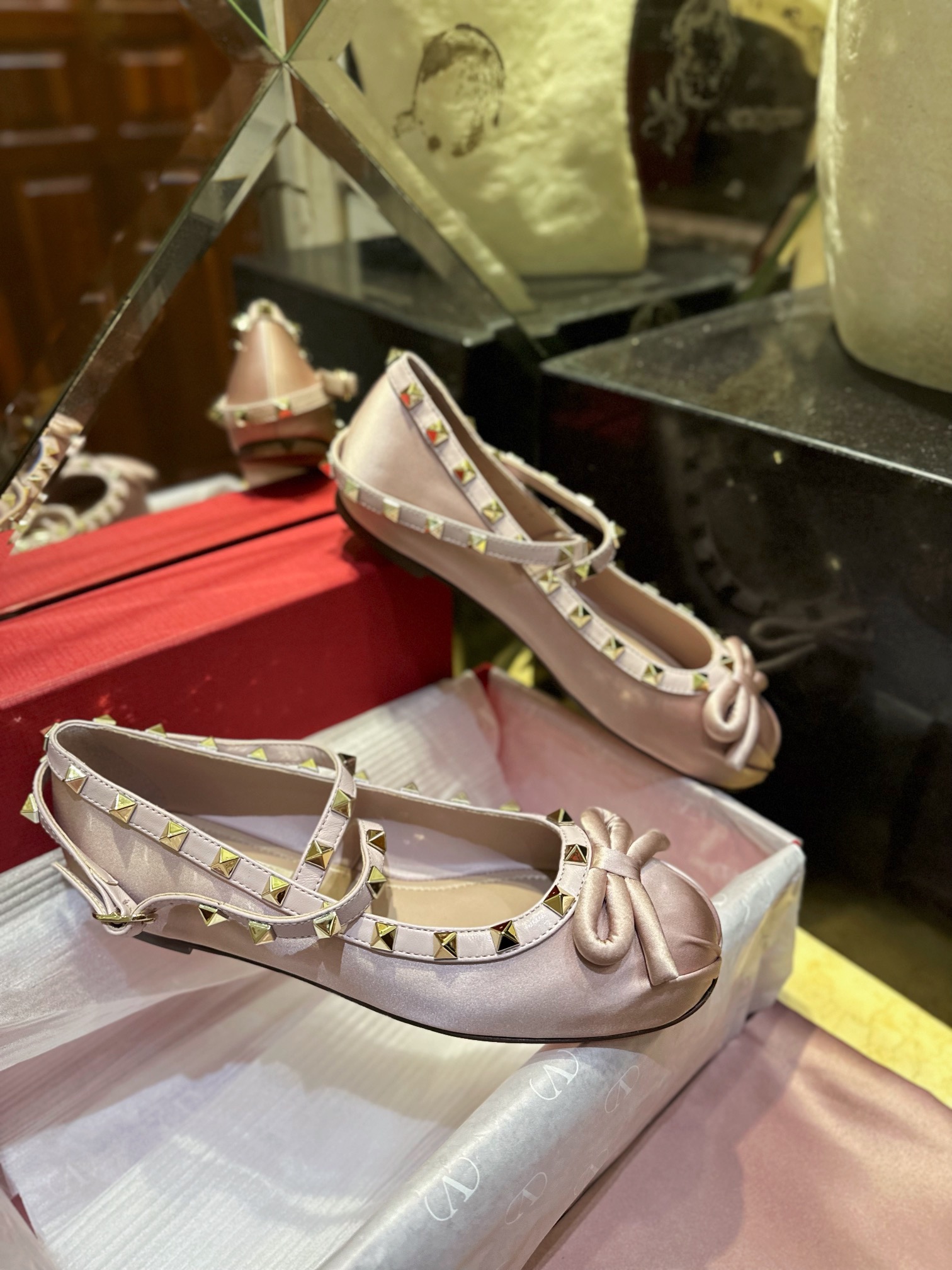 Valentino Satin Studded Ballet Flats