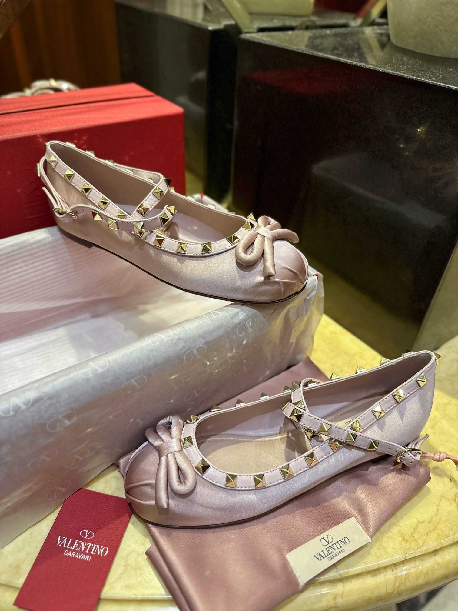 Valentino Satin Studded Ballet Flats