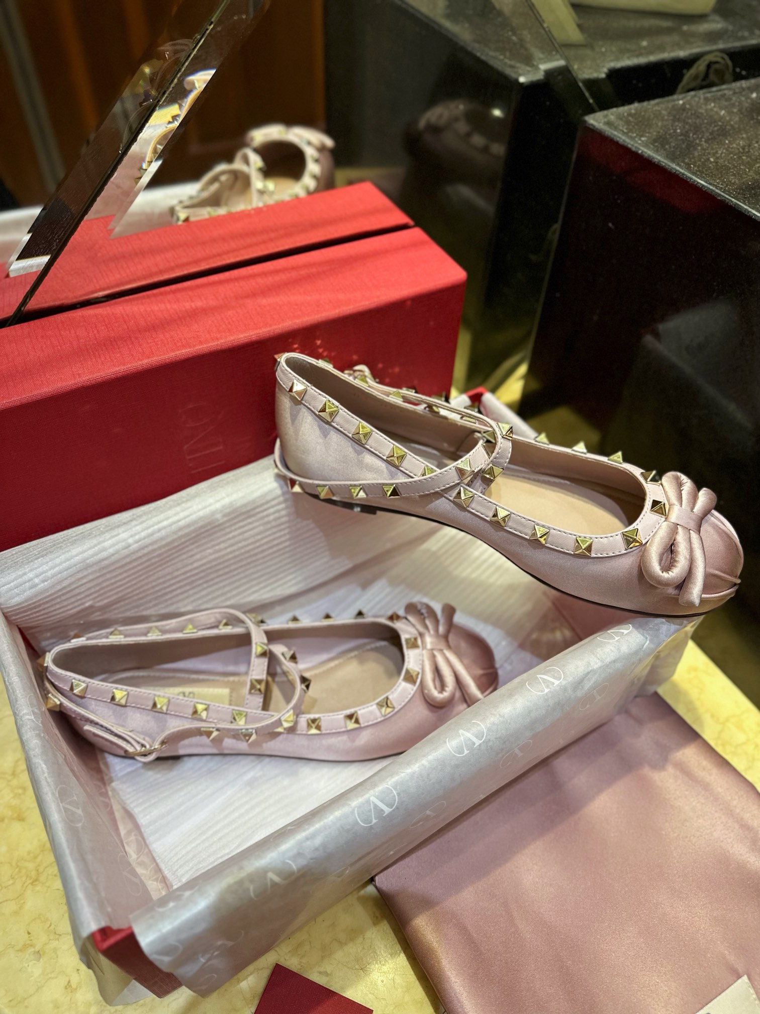 Valentino Satin Studded Ballet Flats