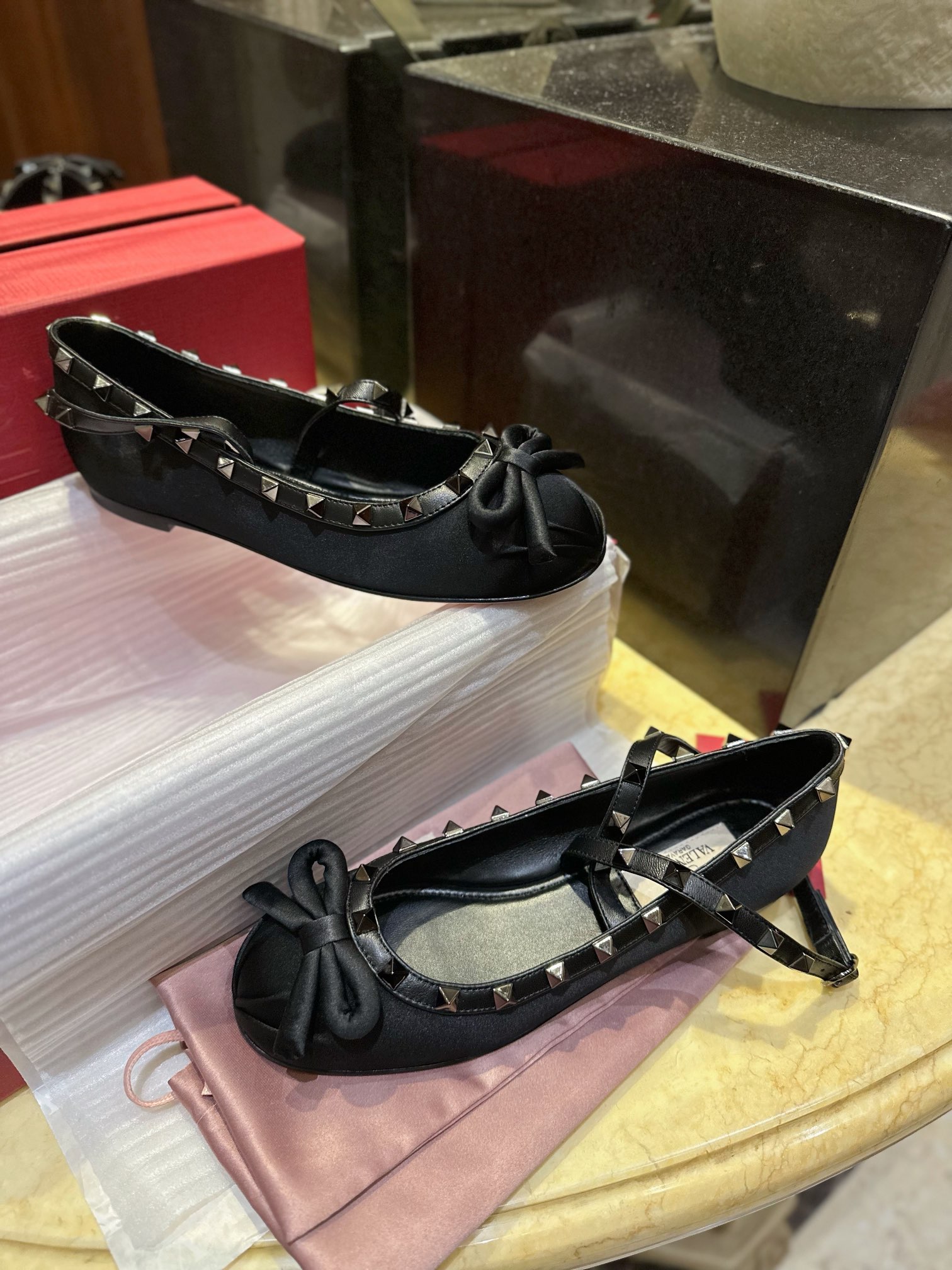 Valentino Satin Studded Ballet Flats