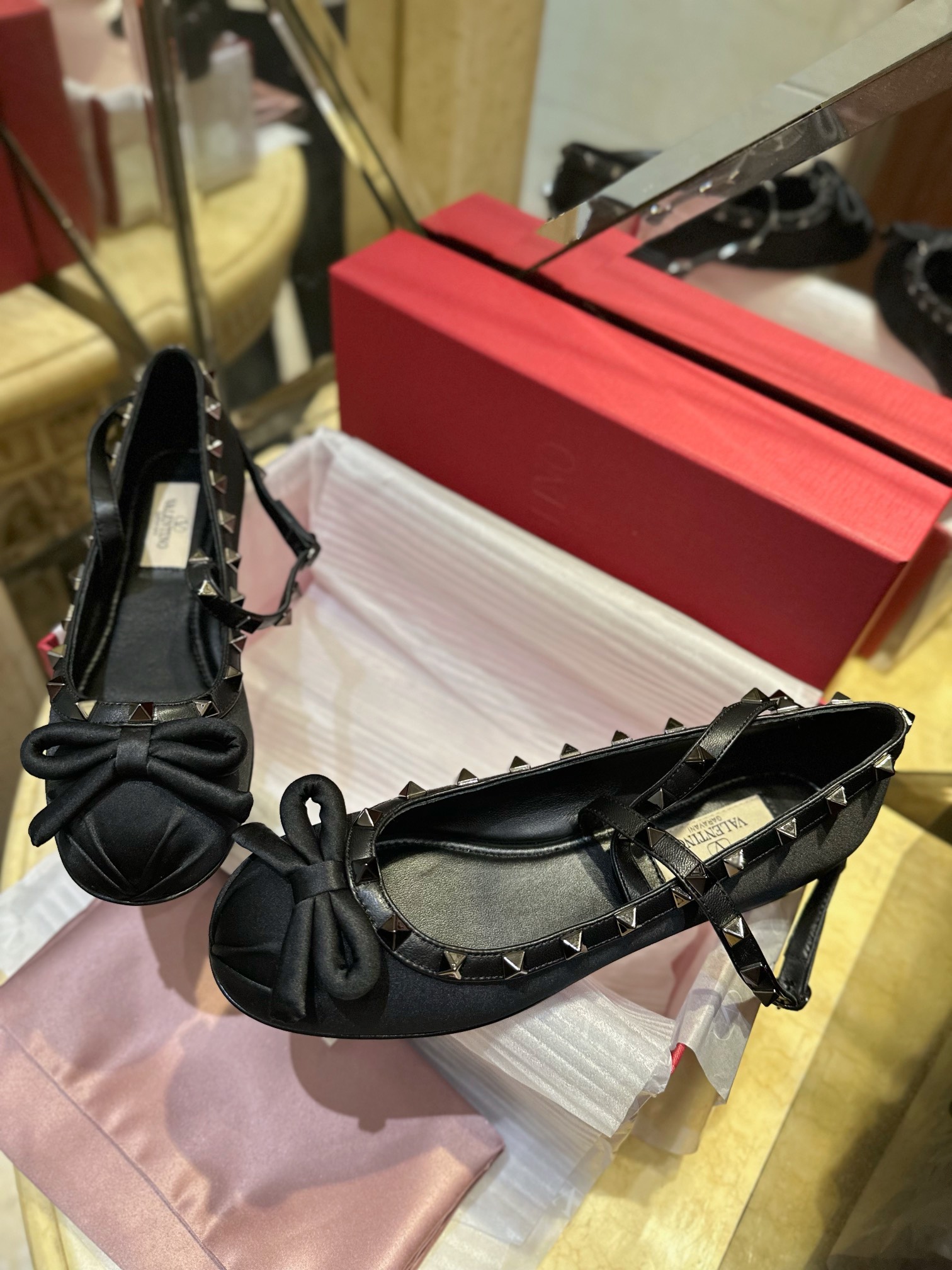 Valentino Satin Studded Ballet Flats