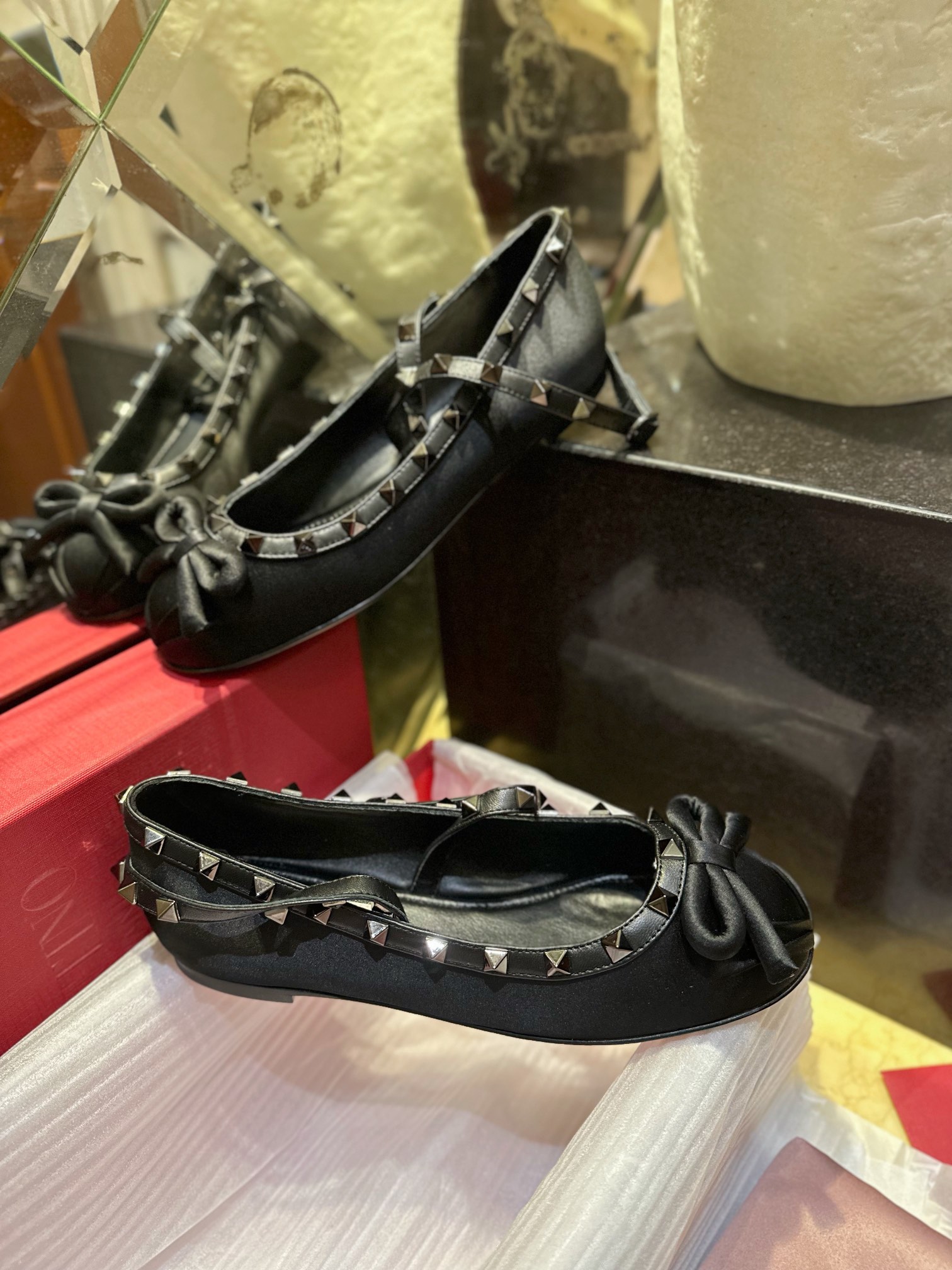 Valentino Satin Studded Ballet Flats