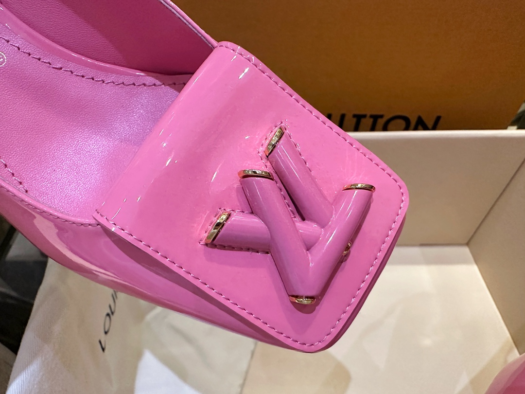 LV Square Toe Chunky Heel Loafer Sandals