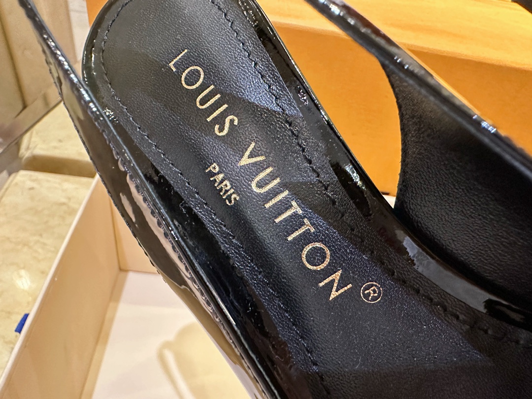 LV Square Toe Chunky Heel Loafer Sandals