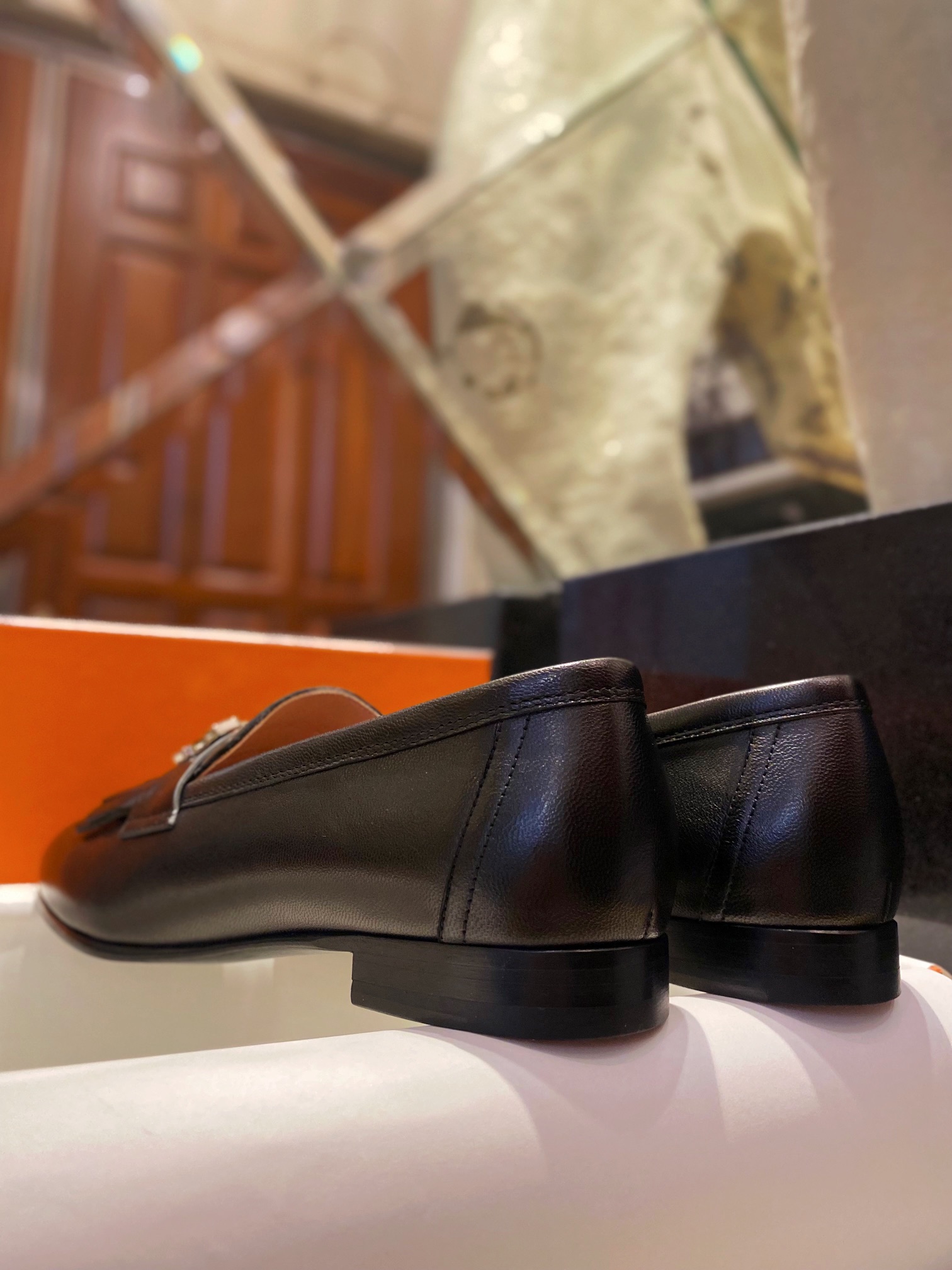 Hermes Black Fringed Loafers