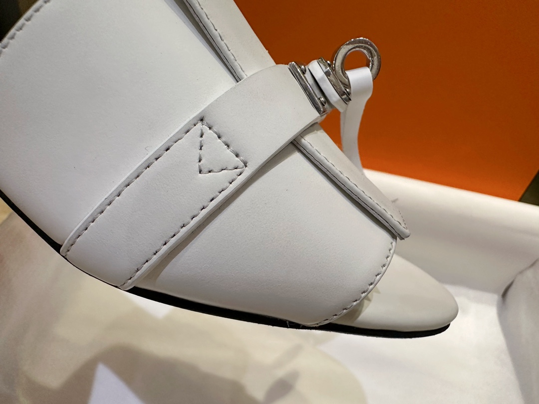 Hermes Kelly White High Heel Slides