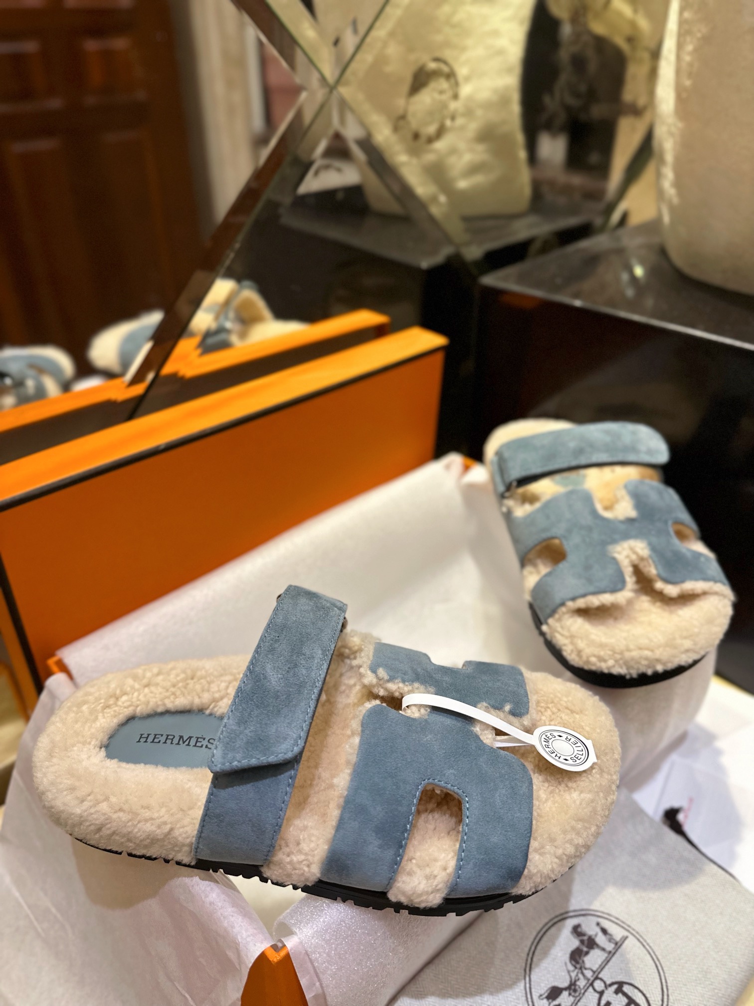 Hermes chypre Wool Slides with Lamb Wool Lining