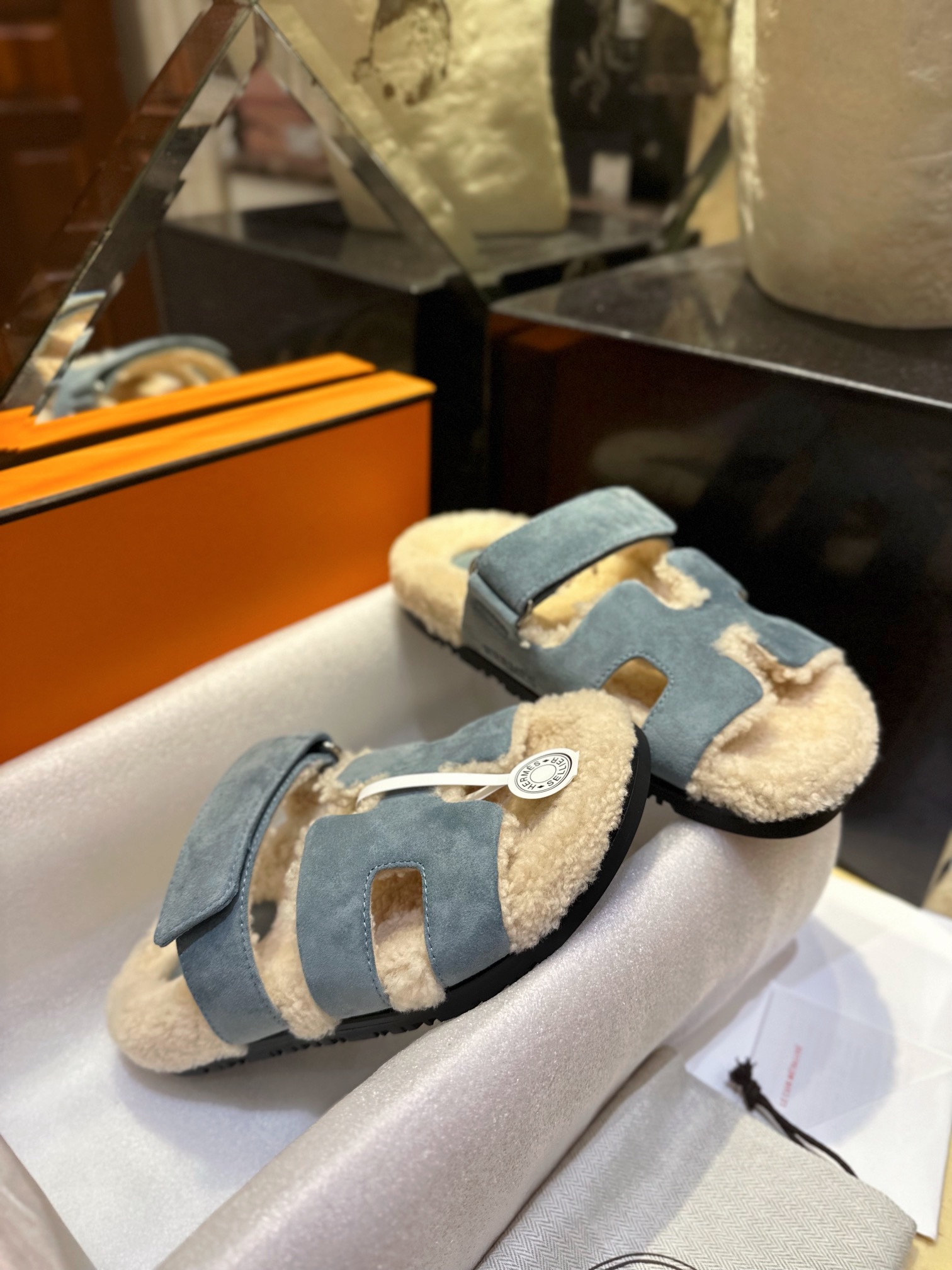 Hermes chypre Wool Slides with Lamb Wool Lining